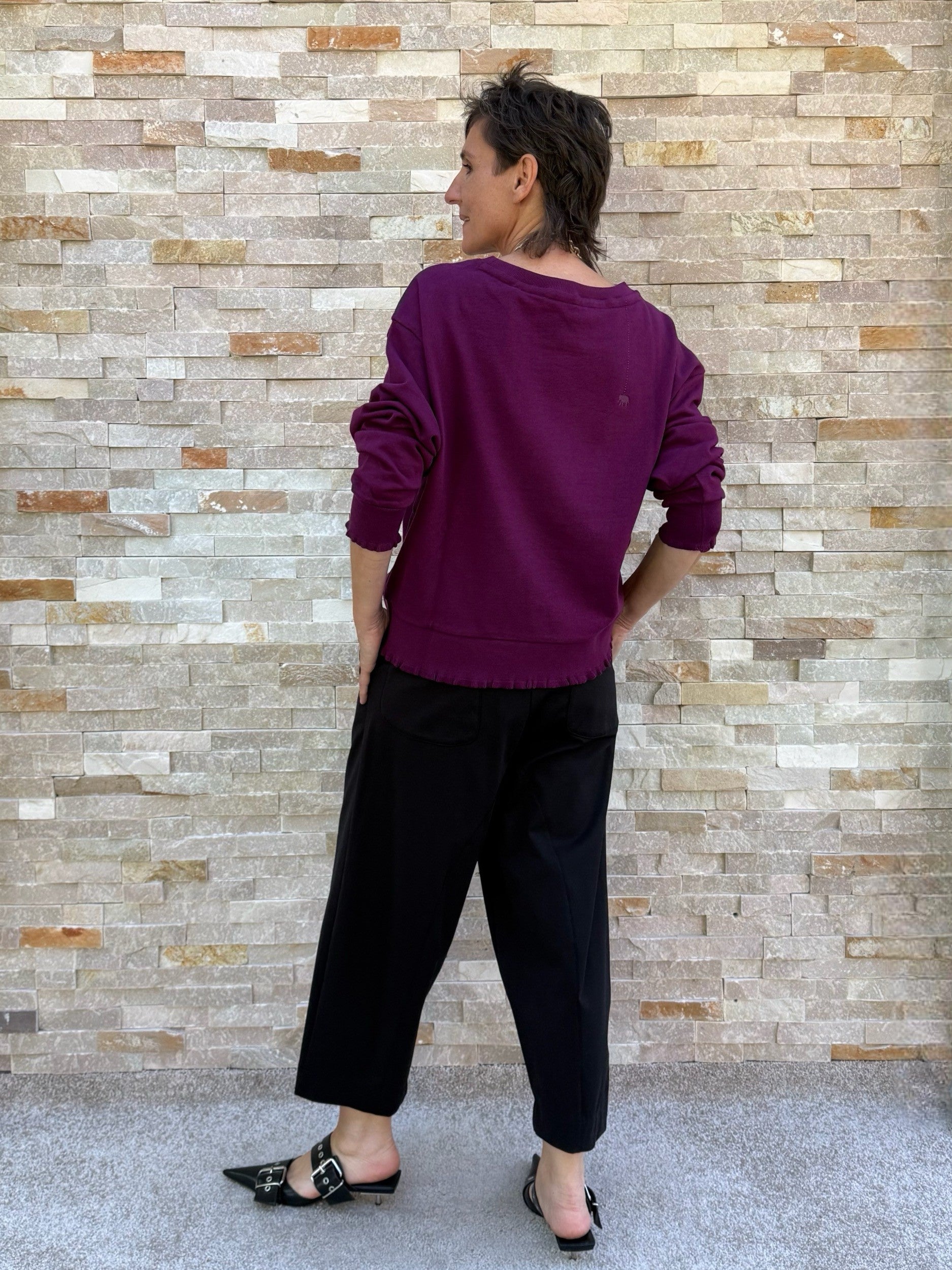 ROSE sweatshirt with ruffle detail in Dark Purple