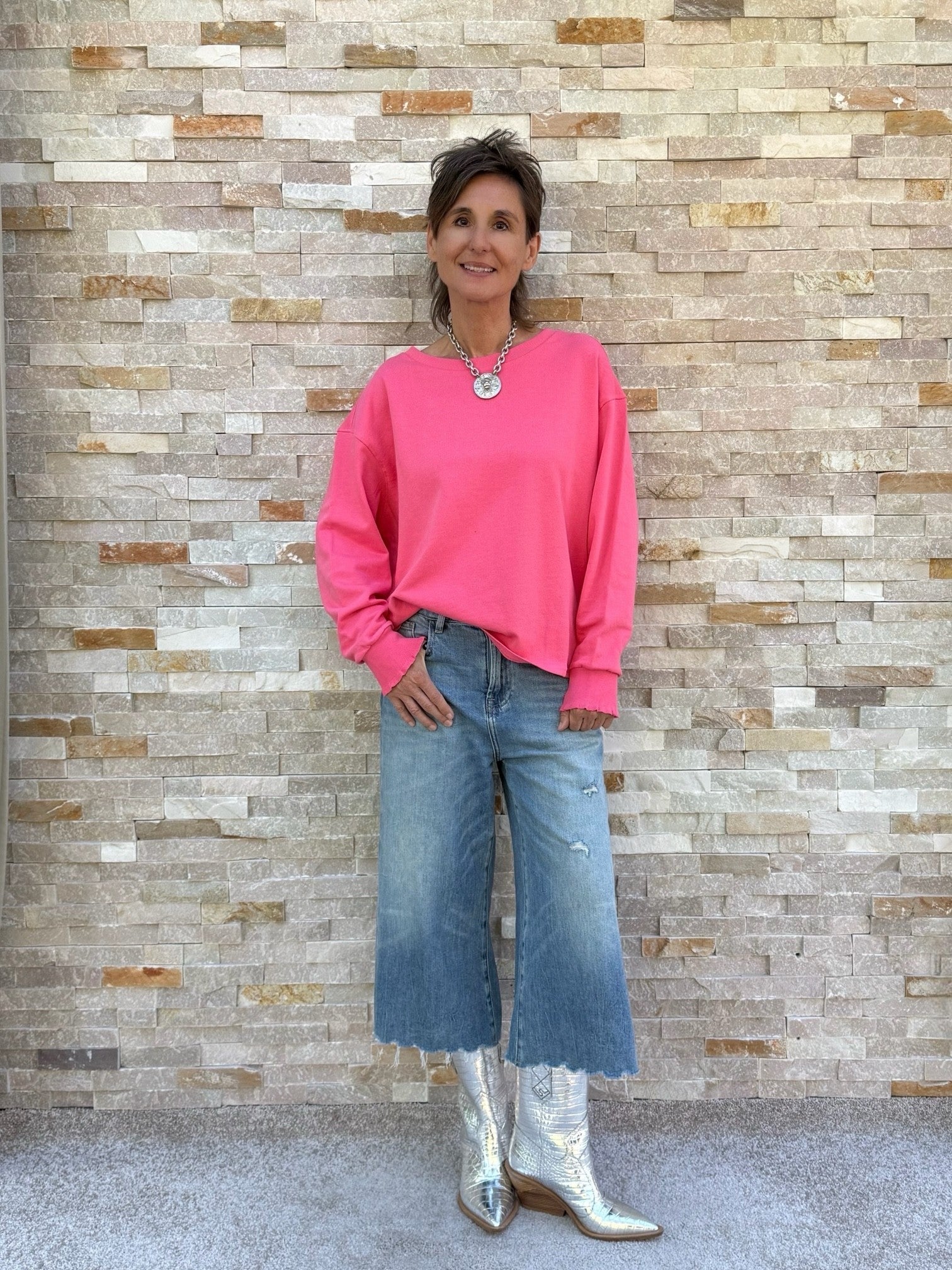 Sweatshirt mit Rüschendetail in Pink Lemonade