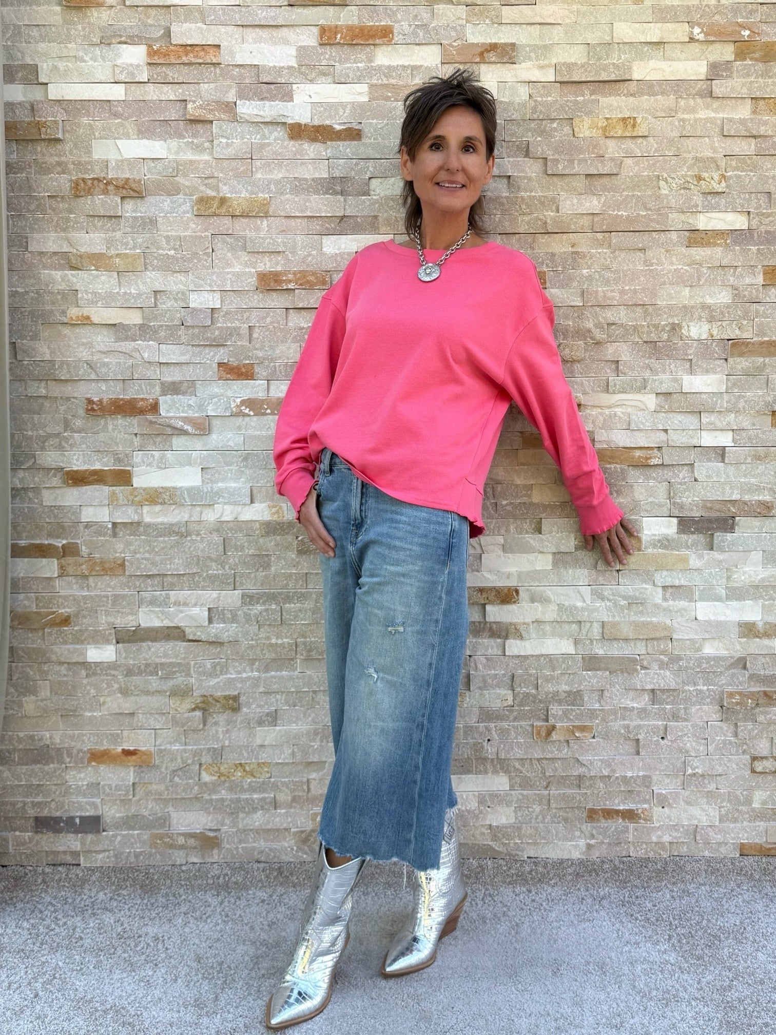Sweatshirt ROSE mit Rüschendetail in Pink Lemonade