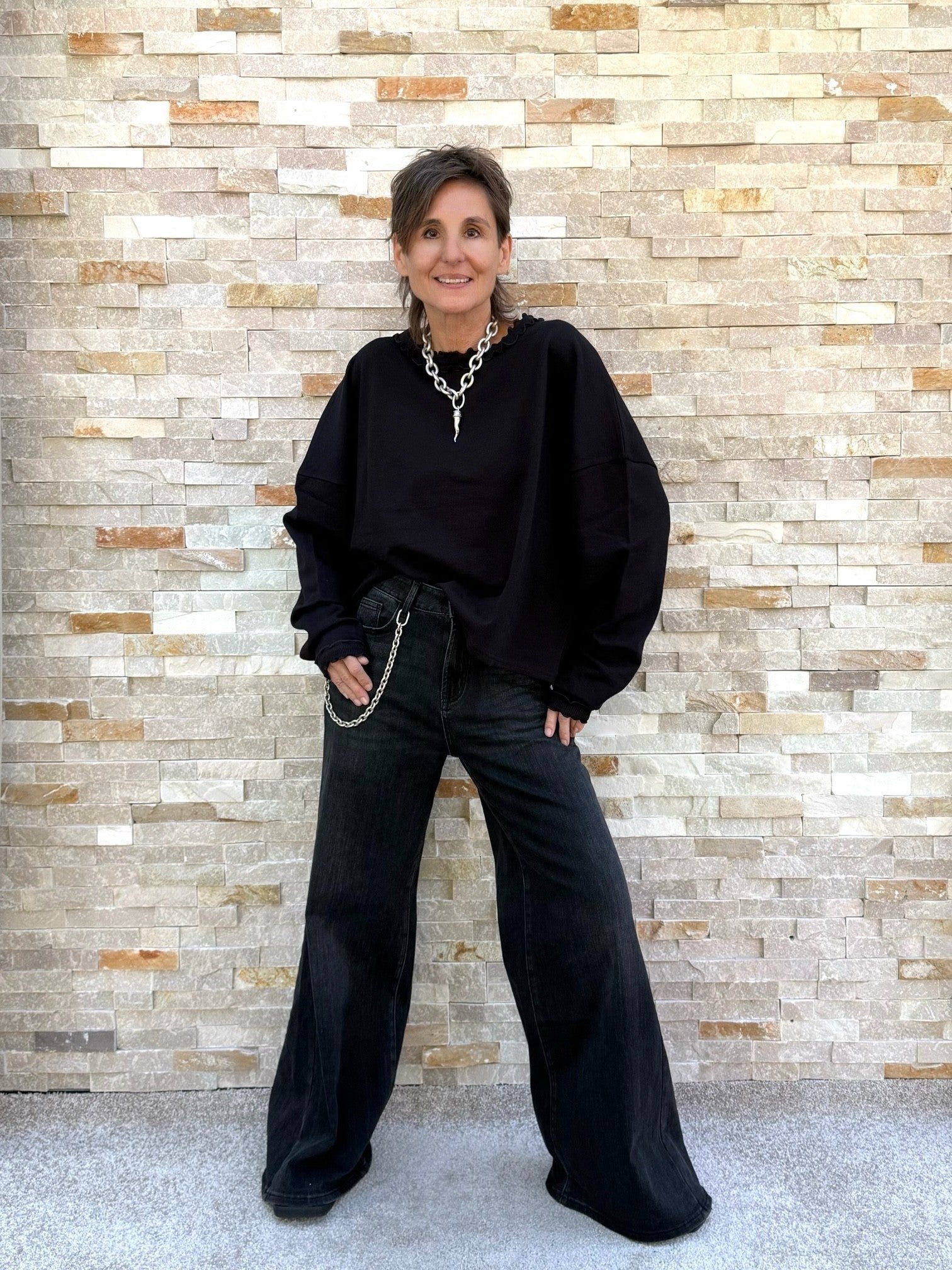Black Denim Flared Jeans HOLLI in Dirty Black