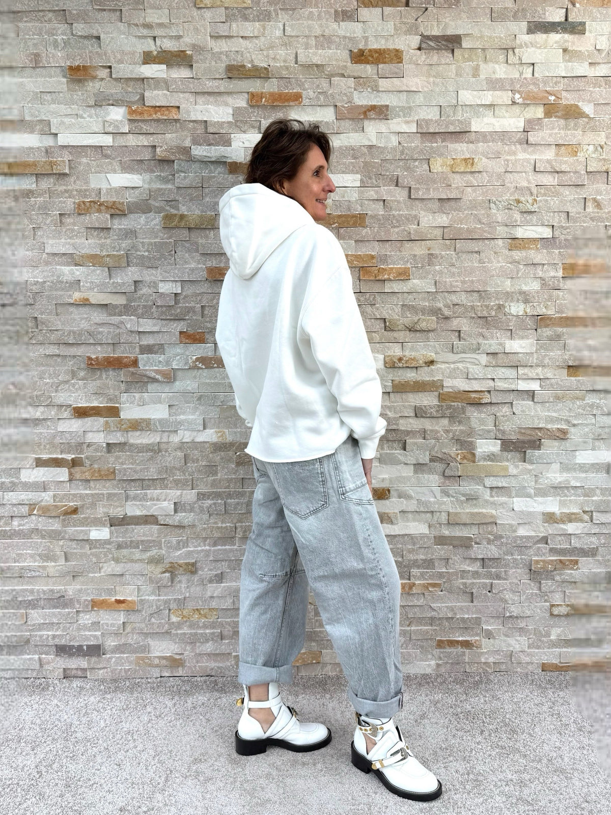 Loose Fit Jeans MADIE with Drawstring in Light Grey