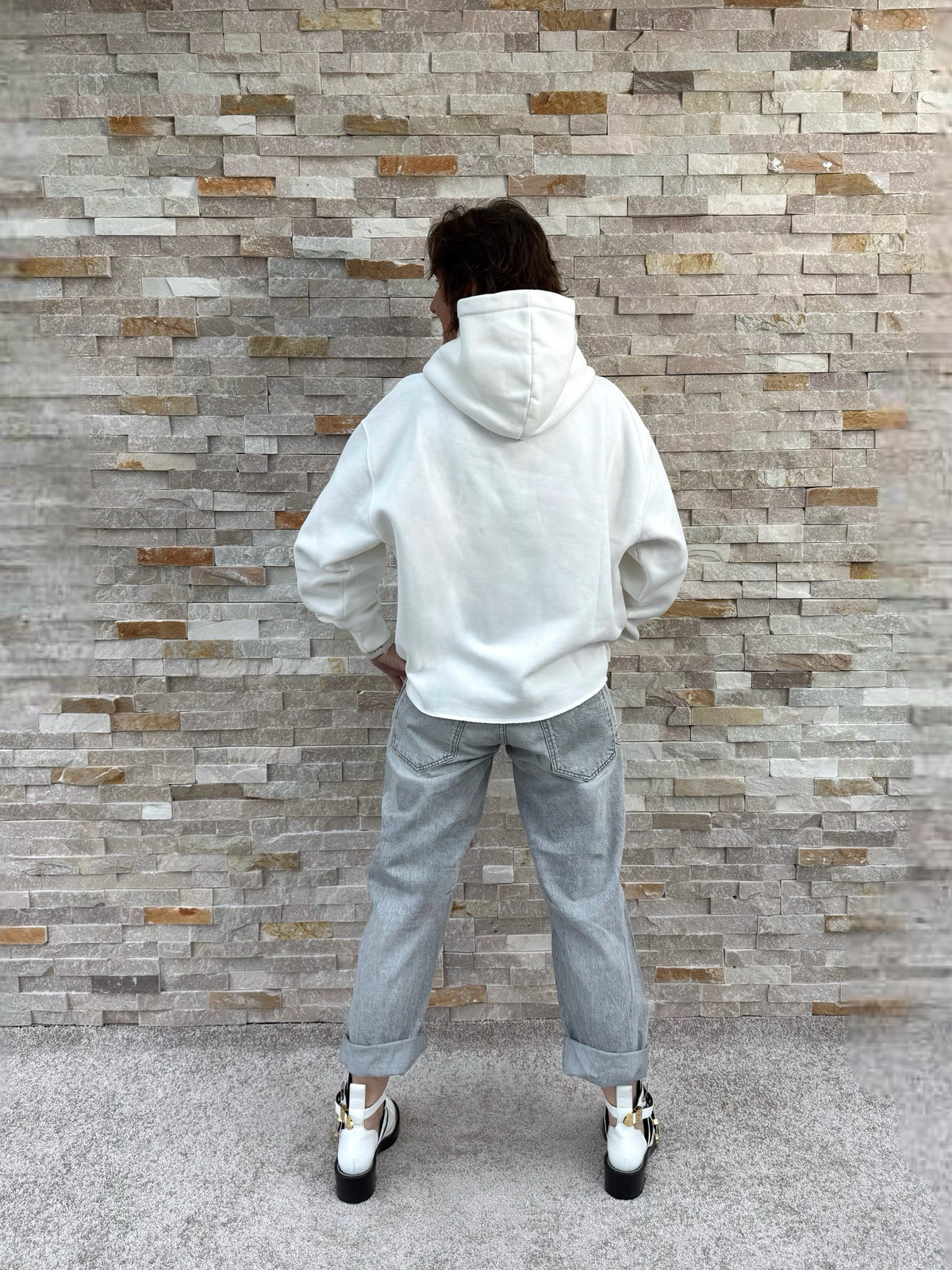 Loose Fit Jeans MADIE with Drawstring in Light Grey
