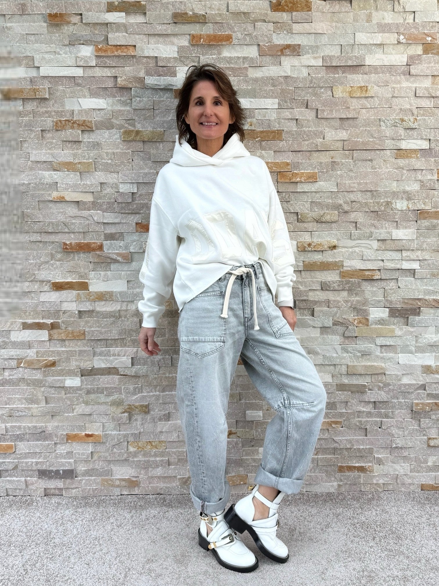 Loose Fit Jeans MADIE mit Tunnelzug in Hellgrau