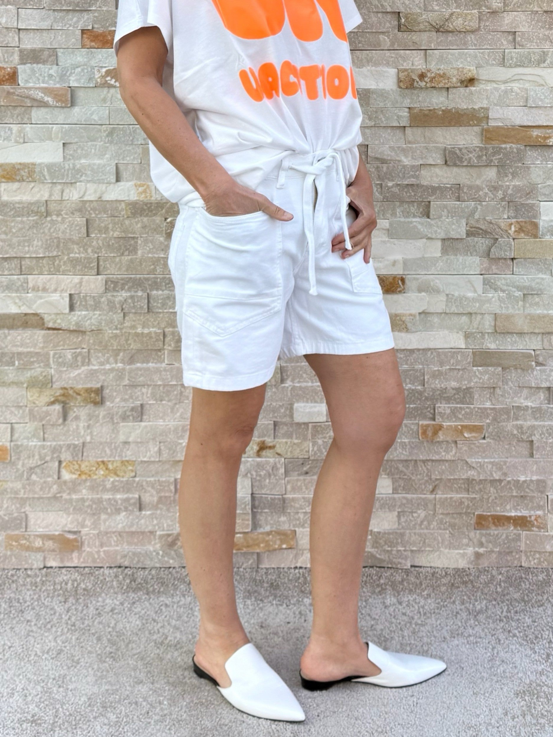 MADO Drawstring Denim Shorts in White
