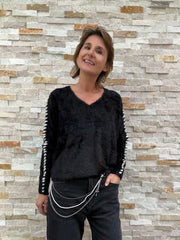 Kuschel Pullover TOULON mit Handstich in Schwarz