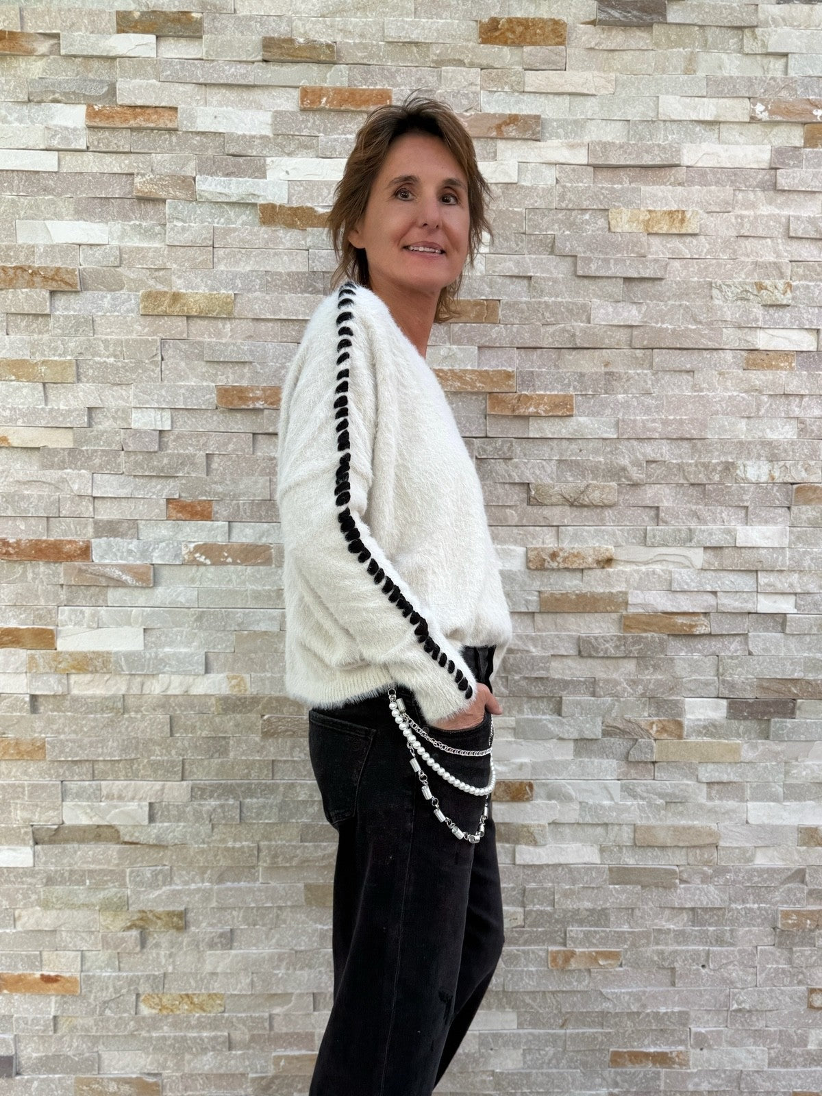 Kuschel Pullover TOULON mit Handstich in Creme