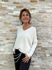 Kuschel Pullover TOULON mit Handstich in Creme
