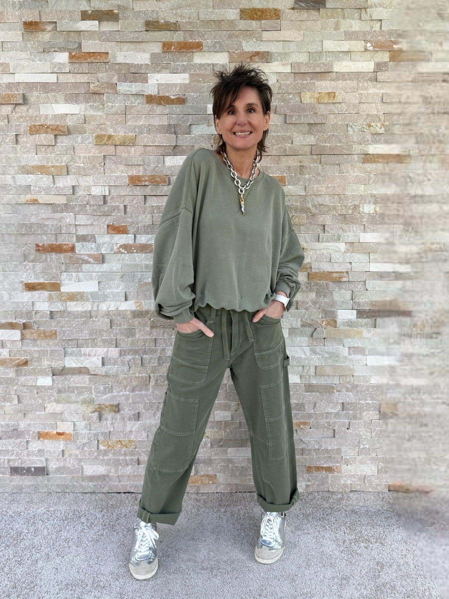 Balloon Sweatshirt GRETA VINTAGE in Olive