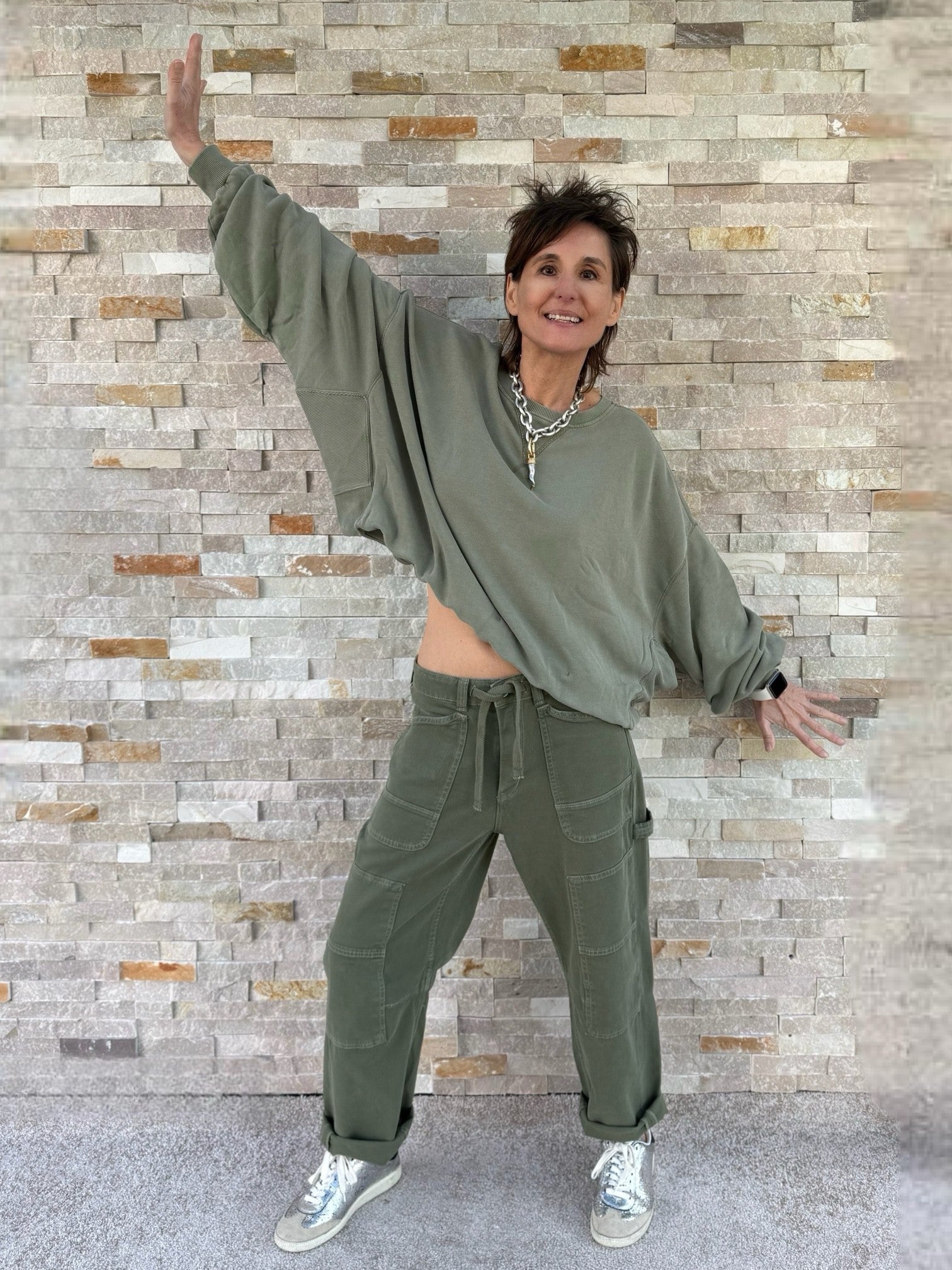 Balloon Sweatshirt GRETA VINTAGE in Olive