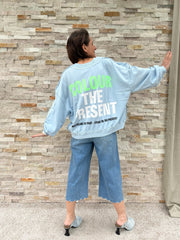 Oversized Sweatshirt SKY ORGANIC in Hellblau mit Grün