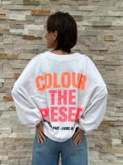 Oversized Sweatshirt SKY ORGANIC in Weiß mit Orange