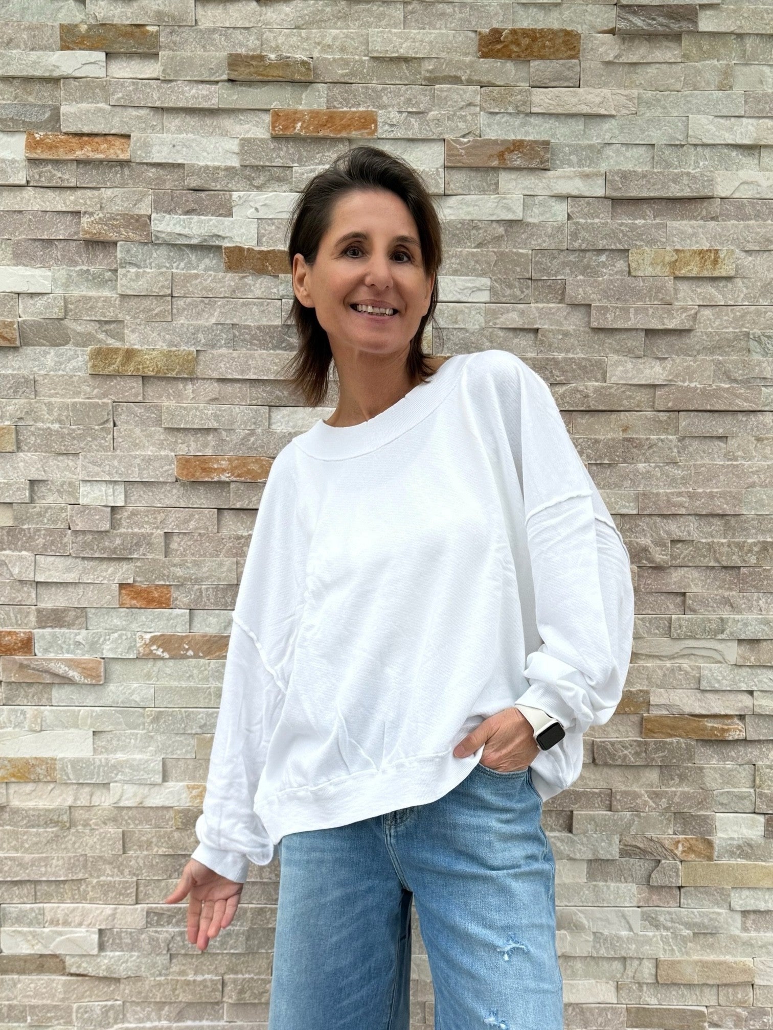 Oversized Sweatshirt SKY ORGANIC in Weiß mit Orange