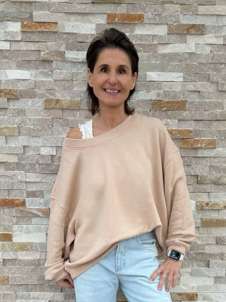 Oversized Sweatshirt SKY_SQUARE in Terracotta mit Orange