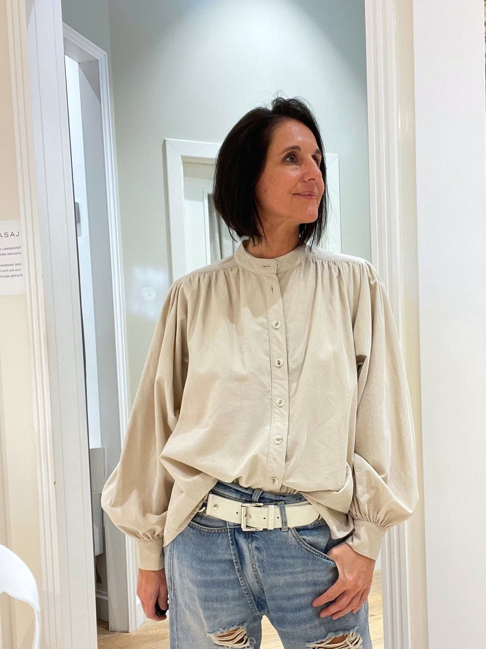 Feincord Bluse mit extra weiten Ärmeln Sand