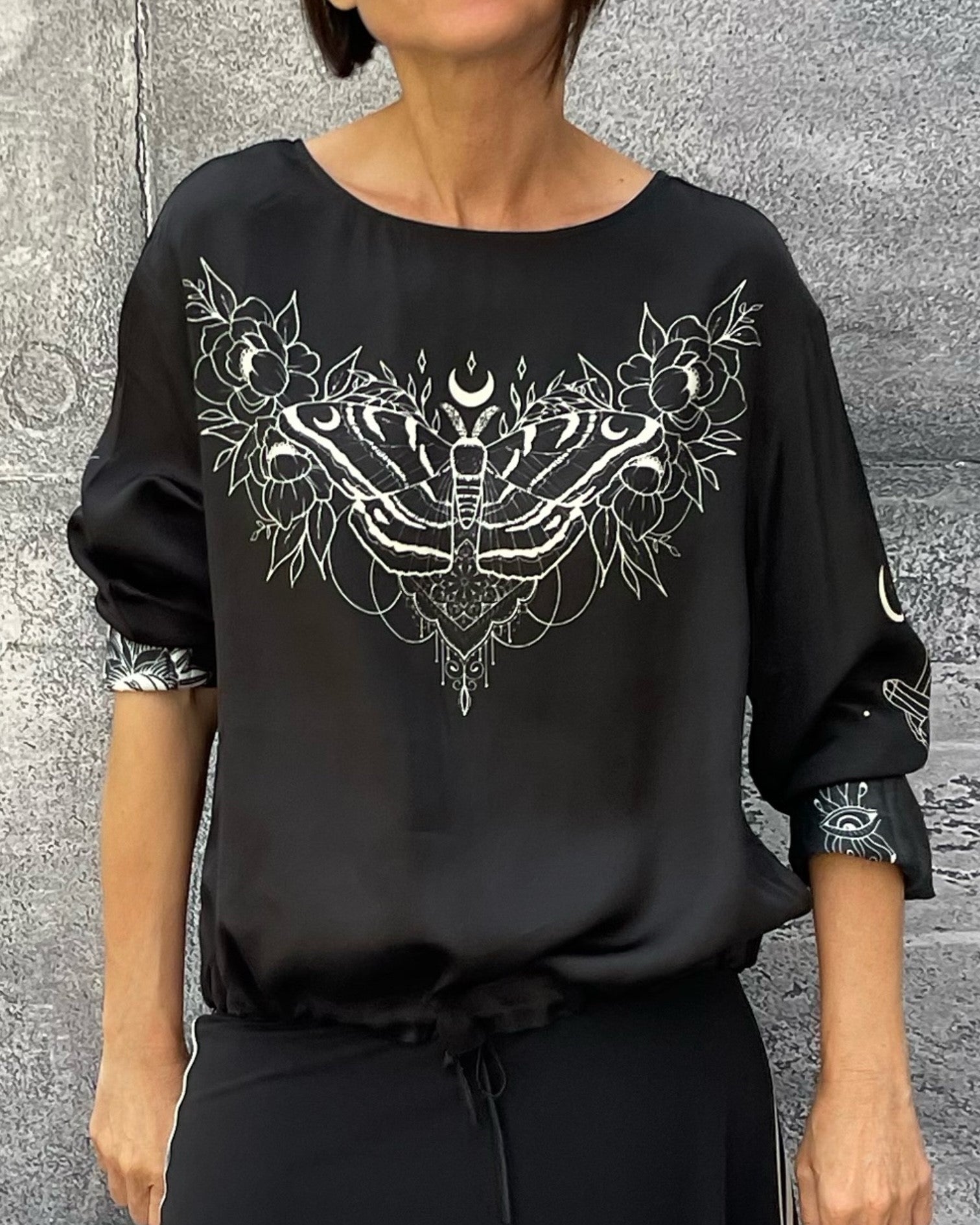 Viskose Druck Blusen Shirt BEATRICE Black Magic