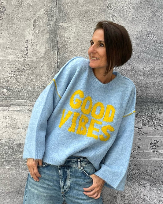 Boxy Pullover LAUREL mit Intarsien Good Vibes Blue