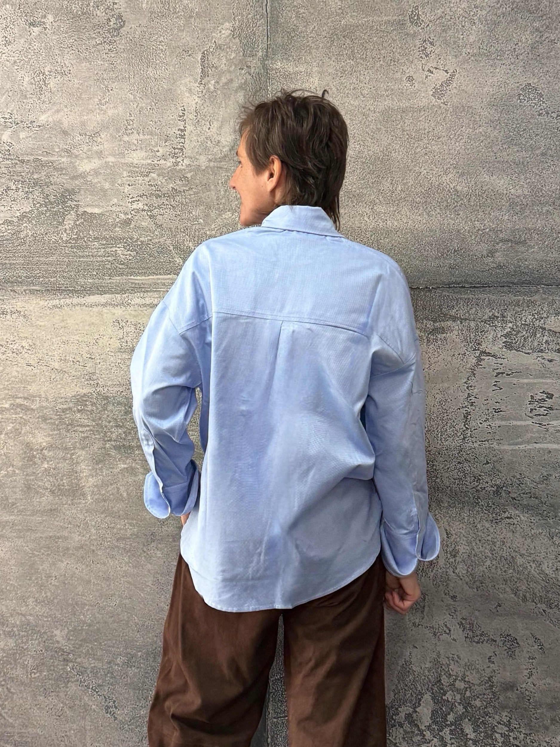 Oxford Bluse mit Schalkragen in Middle Blue
