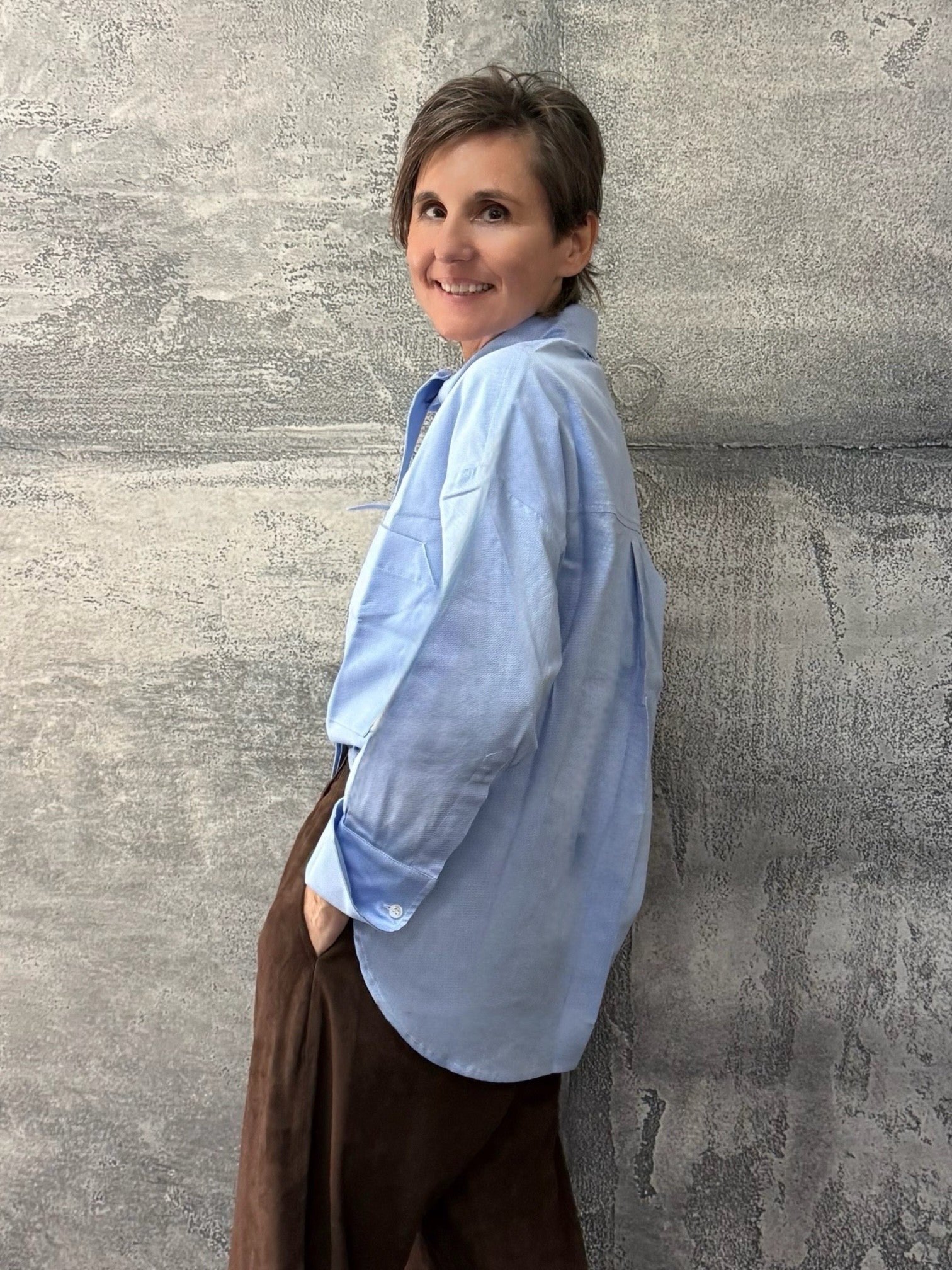 Oxford Bluse mit Schalkragen in Middle Blue