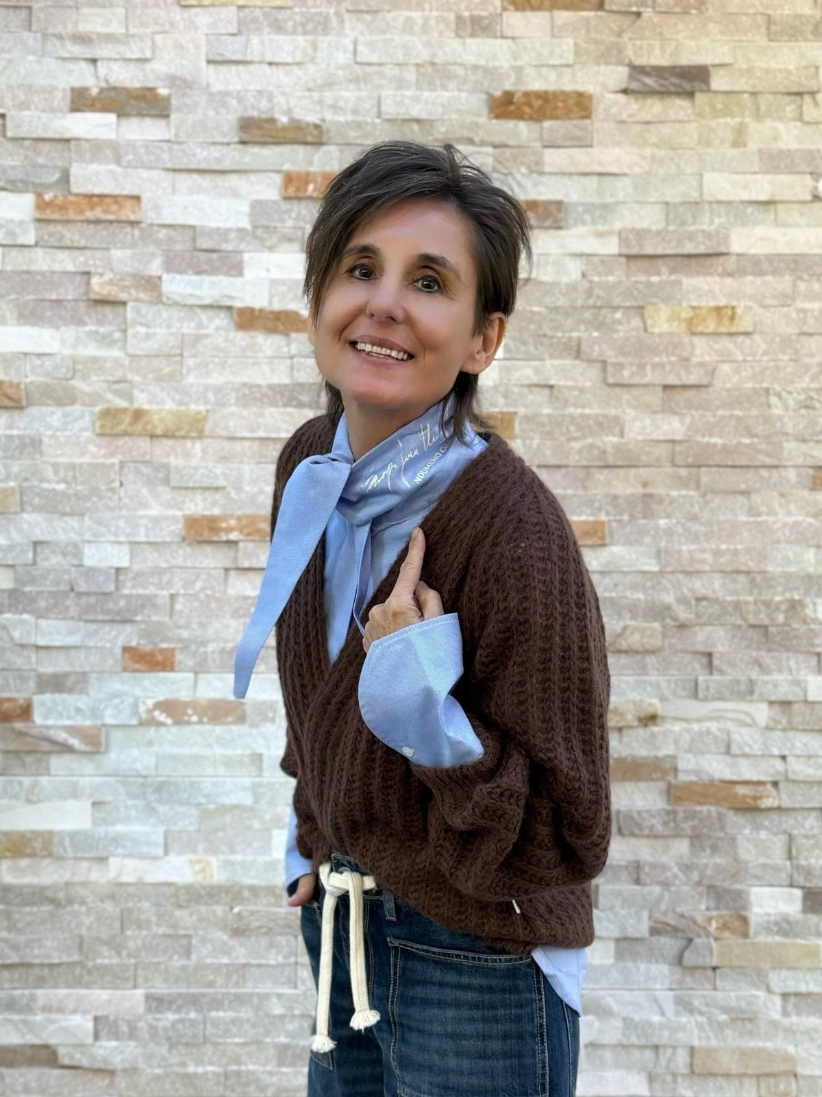 Oxford Bluse mit Schalkragen in Middle Blue