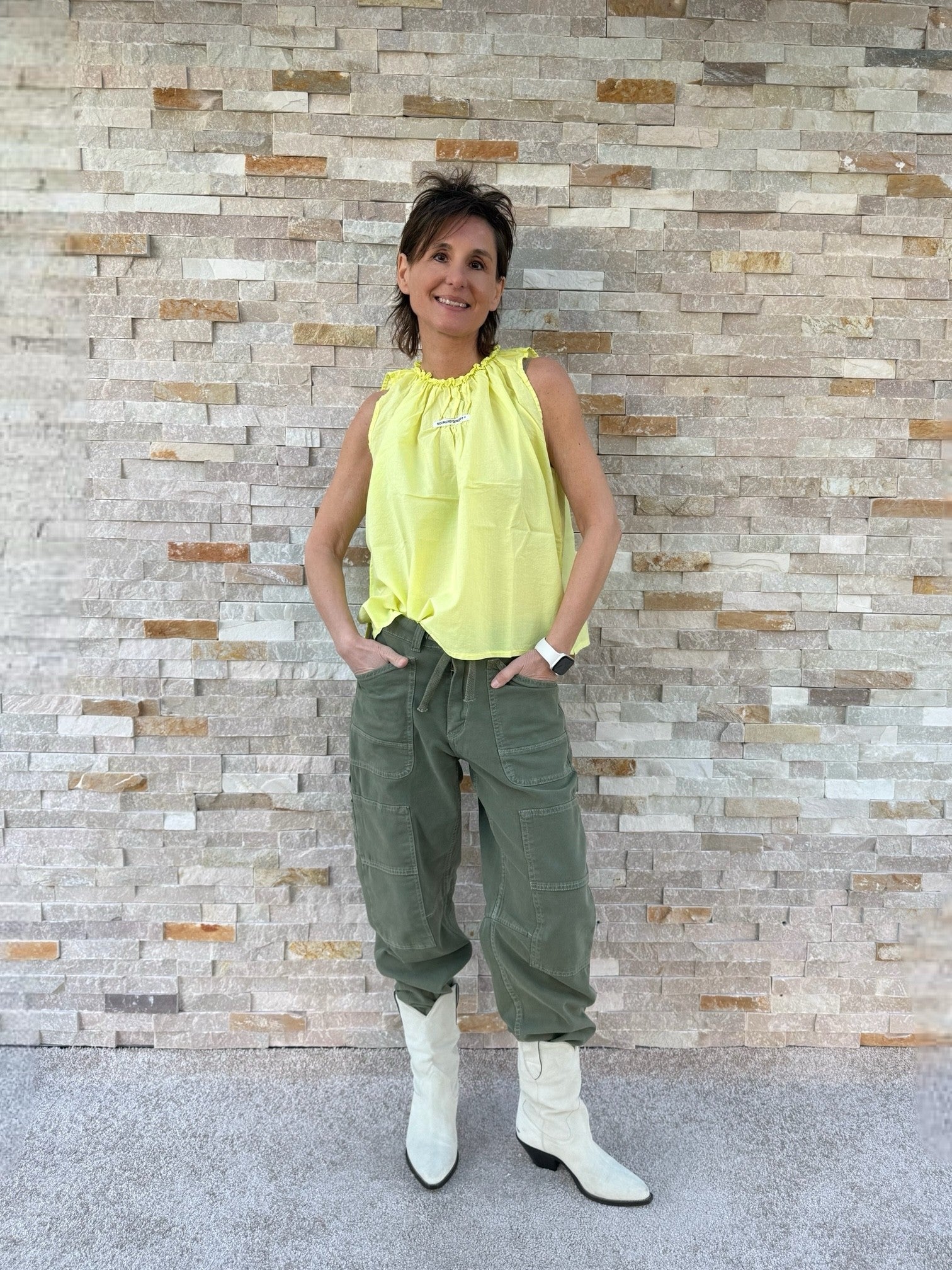 Baumwolle Bluse ohne Arm in Limette