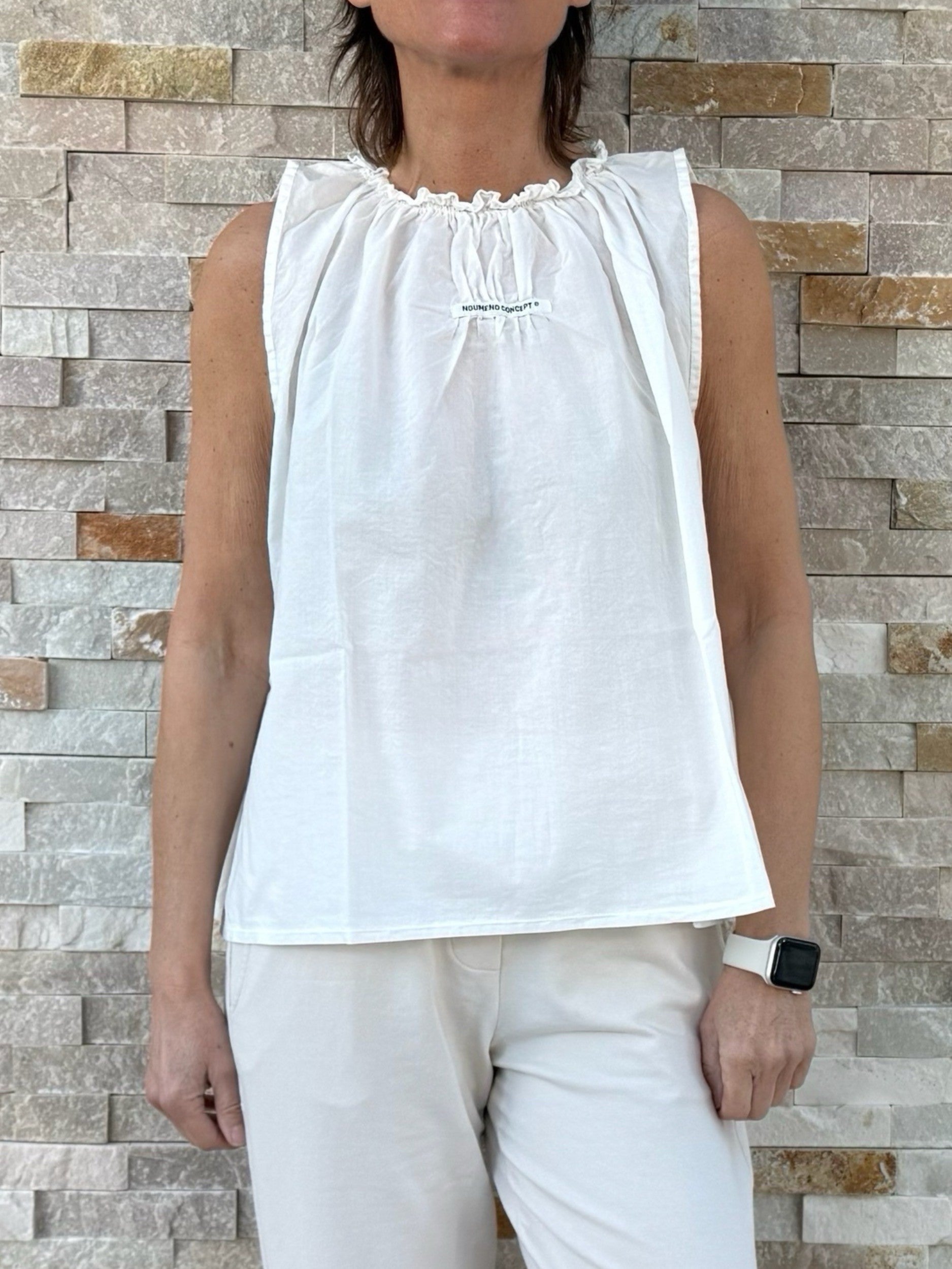 Baumwolle Bluse ohne Arm in Latte