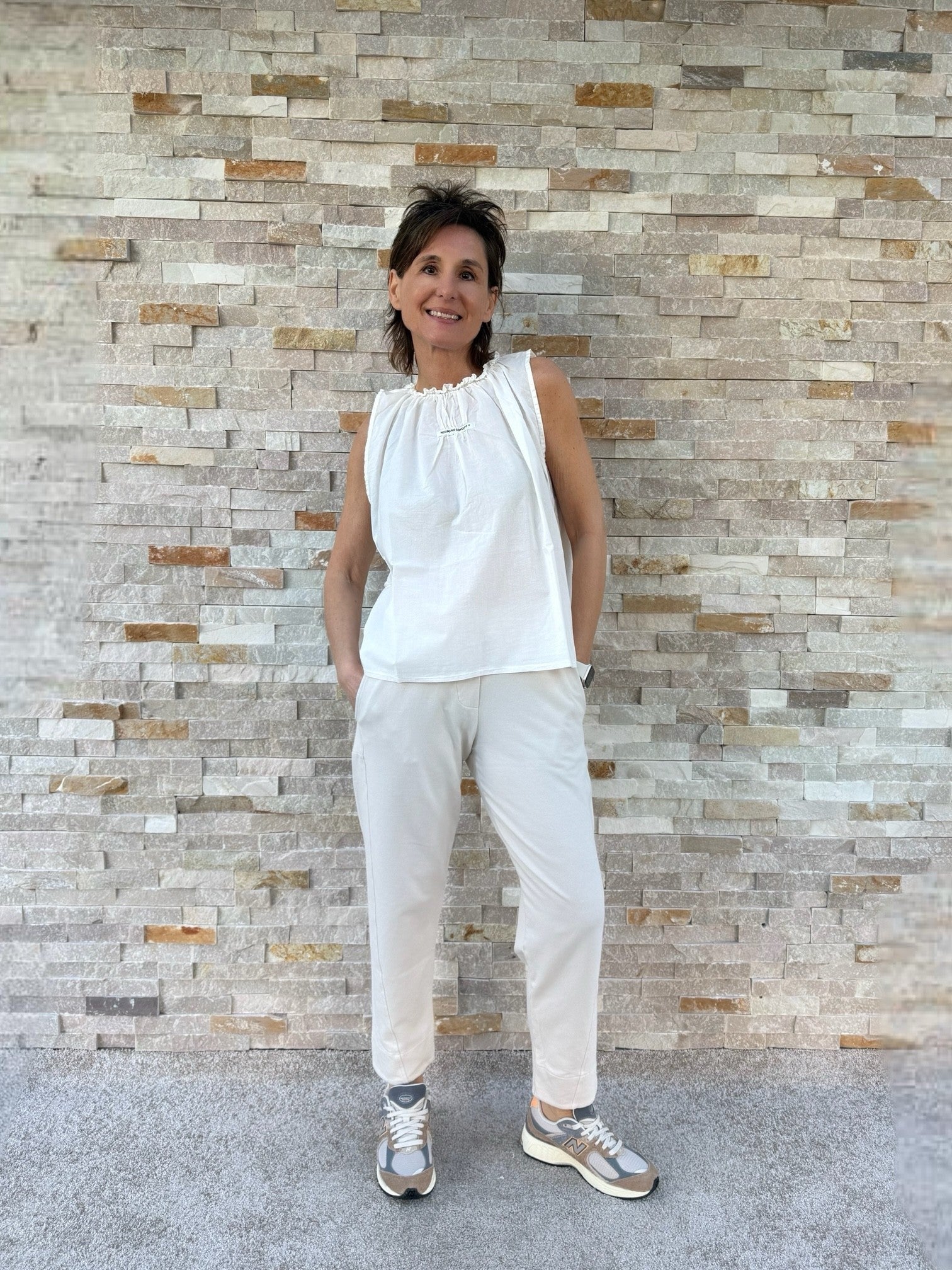 Baumwolle Bluse ohne Arm in Latte