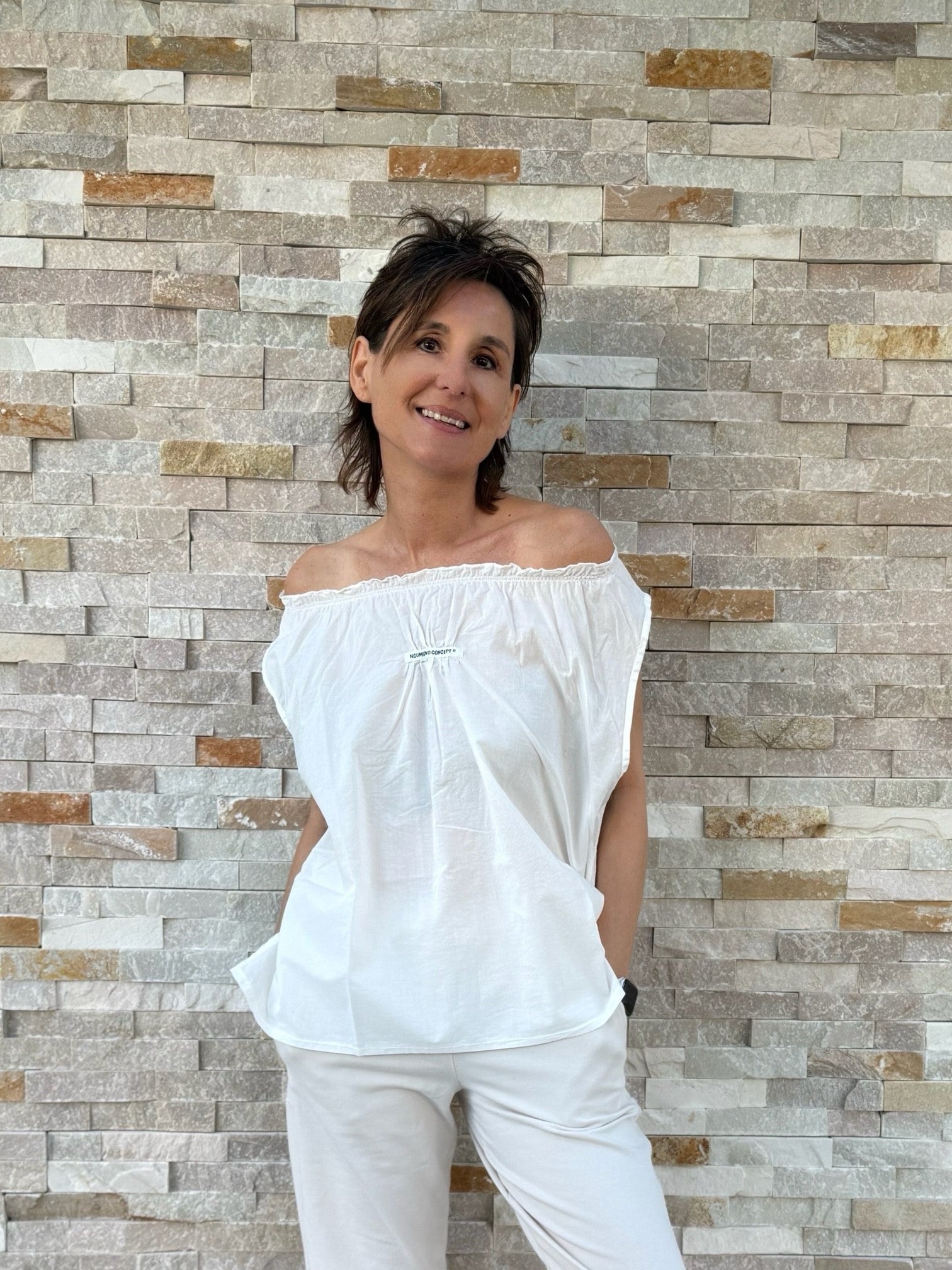 Baumwolle Bluse ohne Arm in Latte