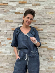 Halbarm Bluse in Denim Optik Navy