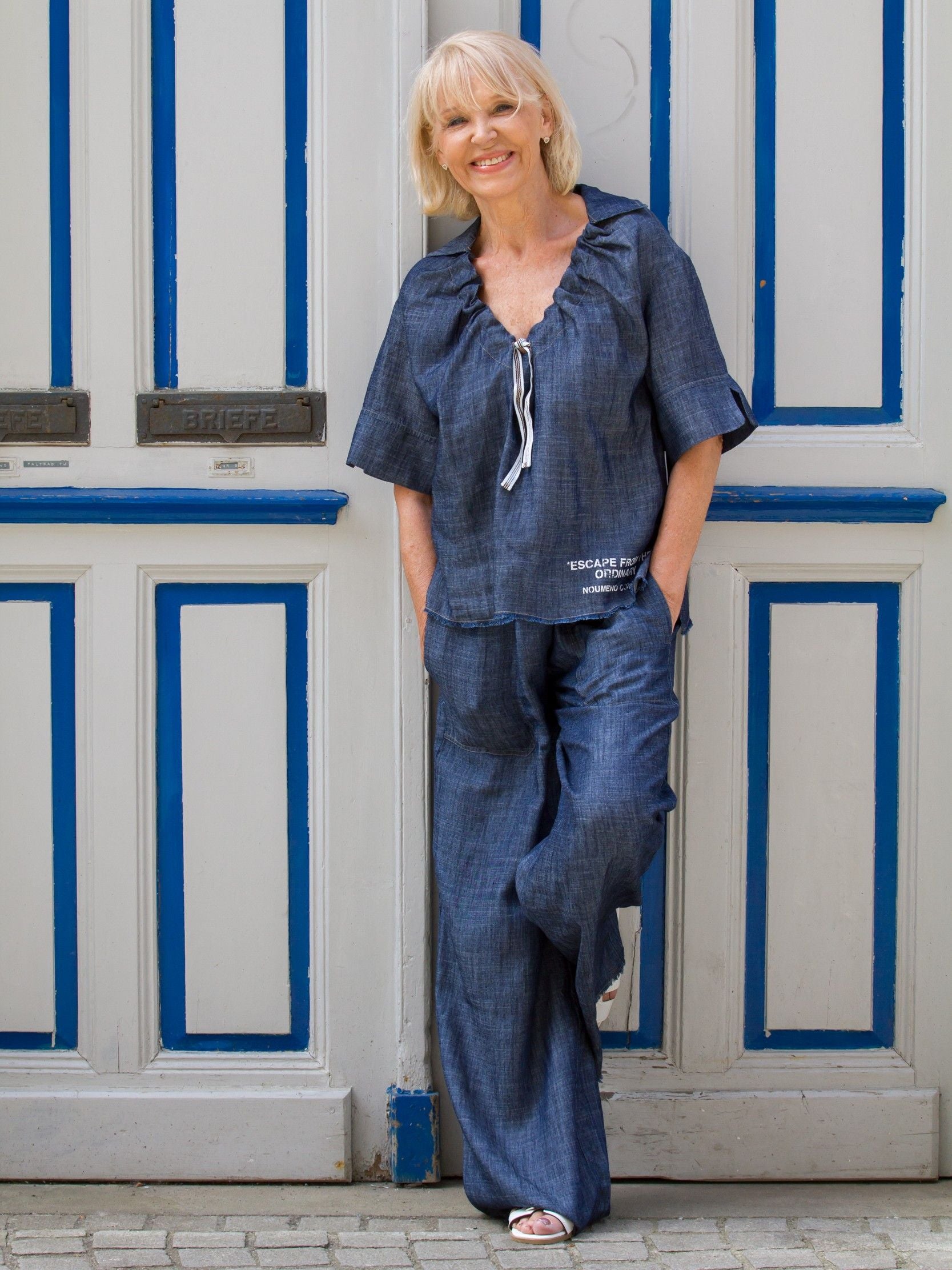 Halbarm Bluse in Denim Optik Navy
