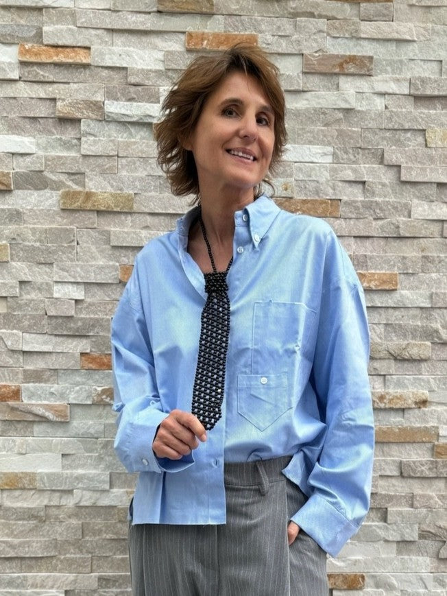 Boxy Hemdbluse CAMICETTE mit Logo Print Blue