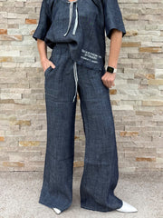 Wide Leg Hose in Denim Optik Navy