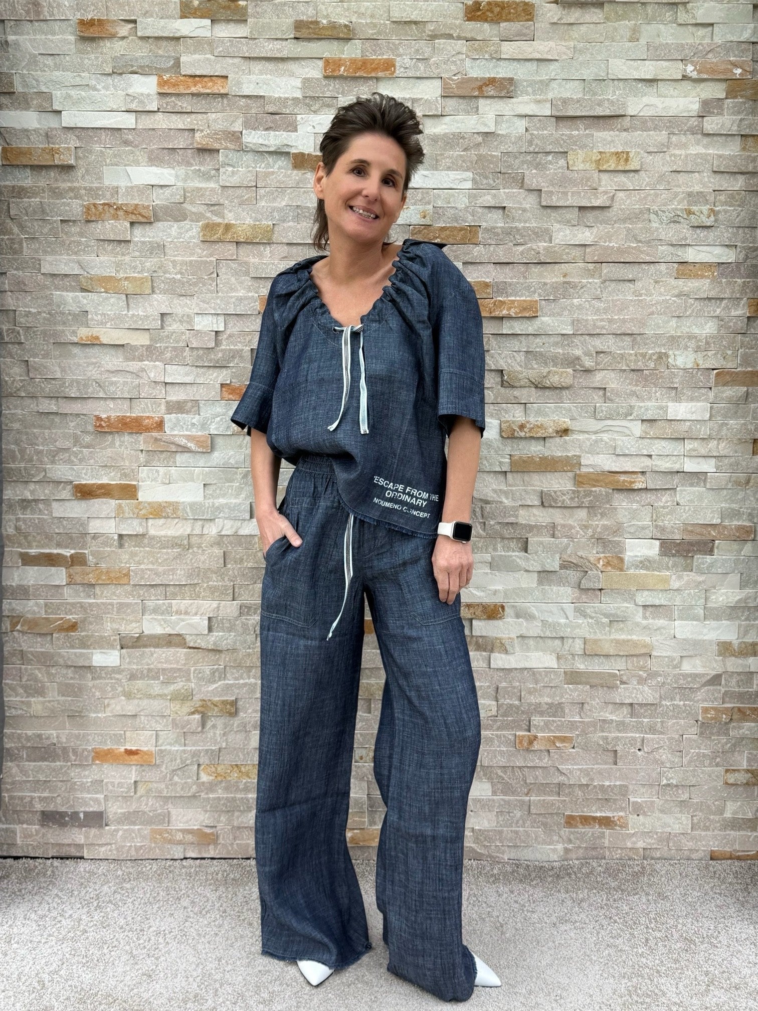 Wide Leg Hose in Denim Optik Navy