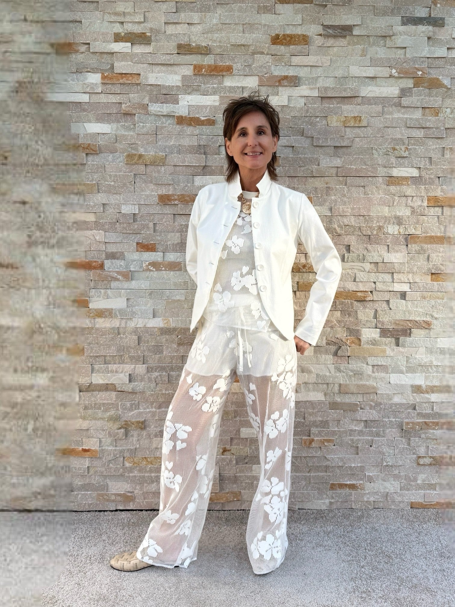 Spitzen Hose mit Gummibund in Milk