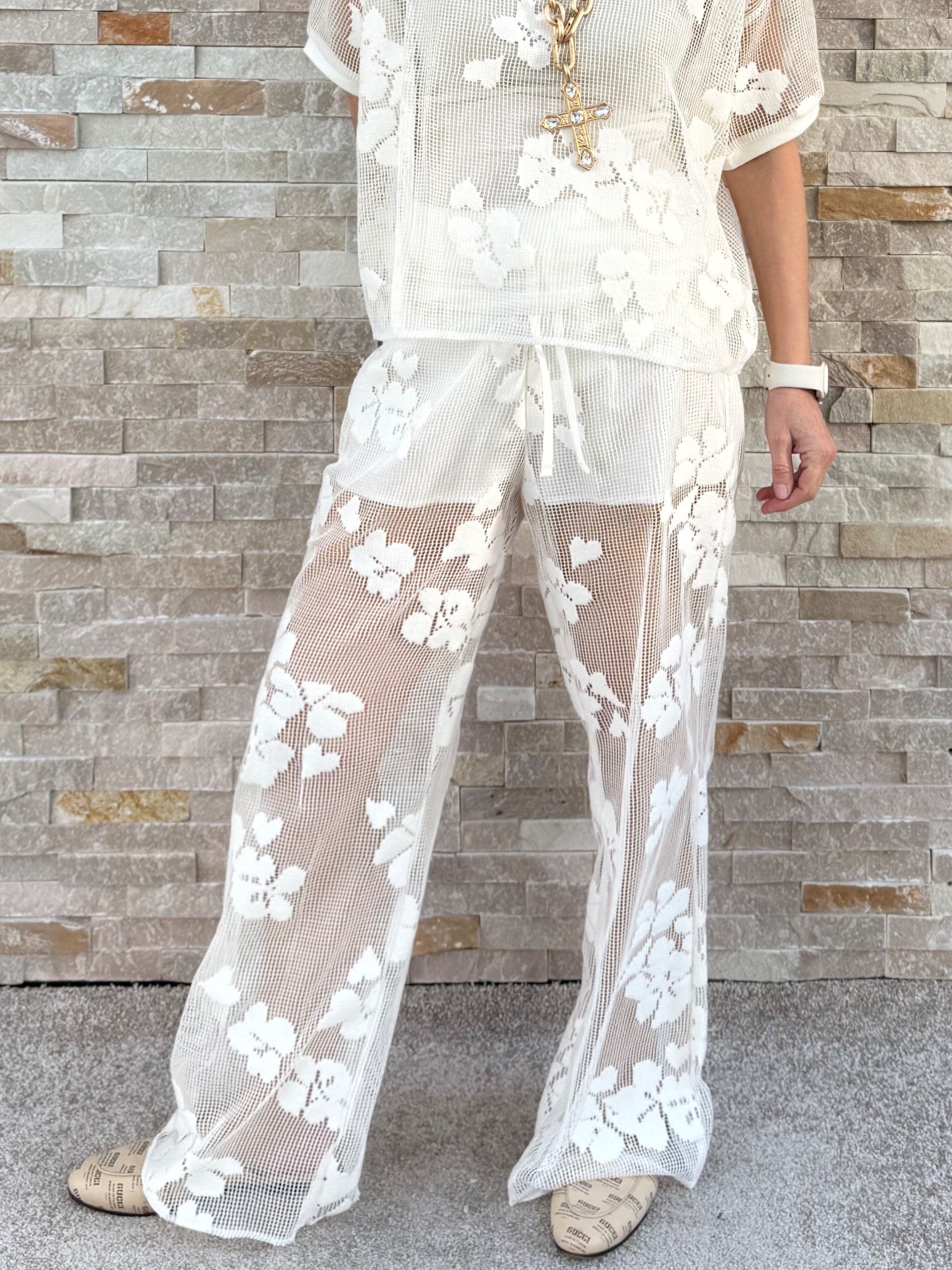 Spitzen Hose mit Gummibund in Milk