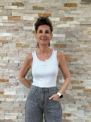 Lurex Top mit asymetrischen Ausschnitt in Silber