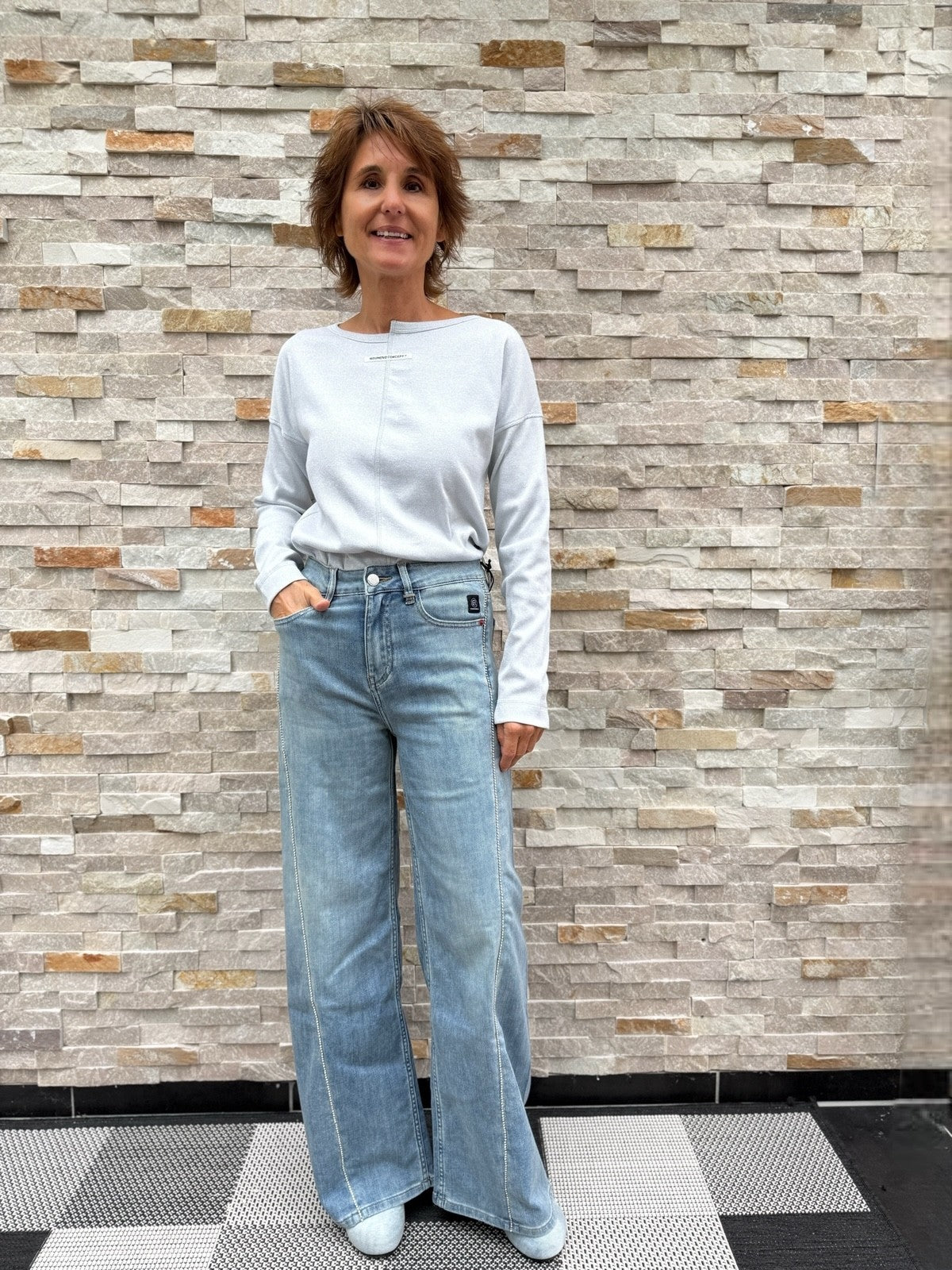 Langarm Lurex T-Shirt Silber