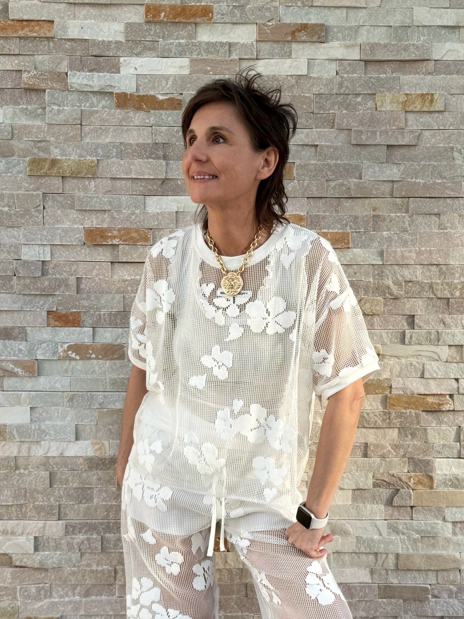 Spitzen T-Shirt in Milk