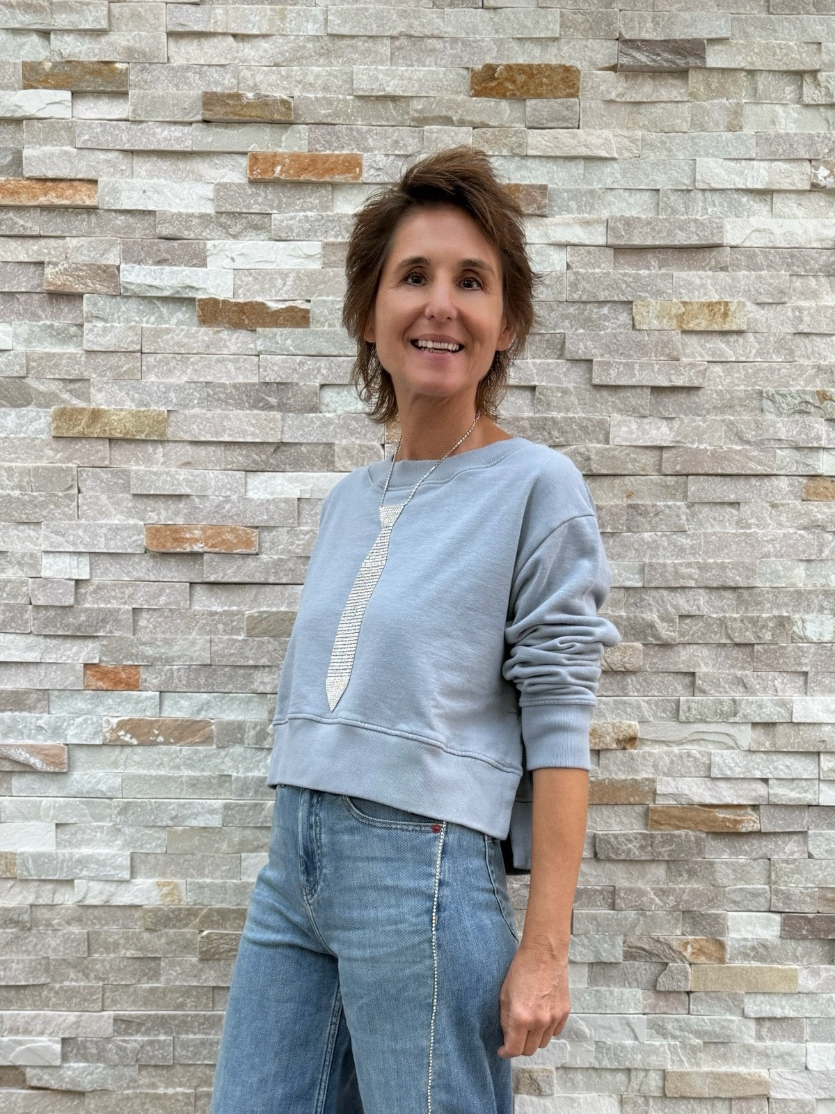 Cropped Sweatshirt mit Rückenprint Grau