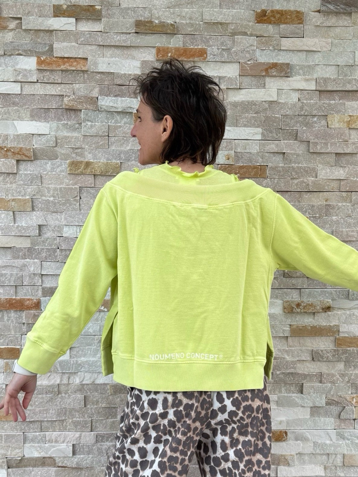 Lime green boat neck sweatshirt