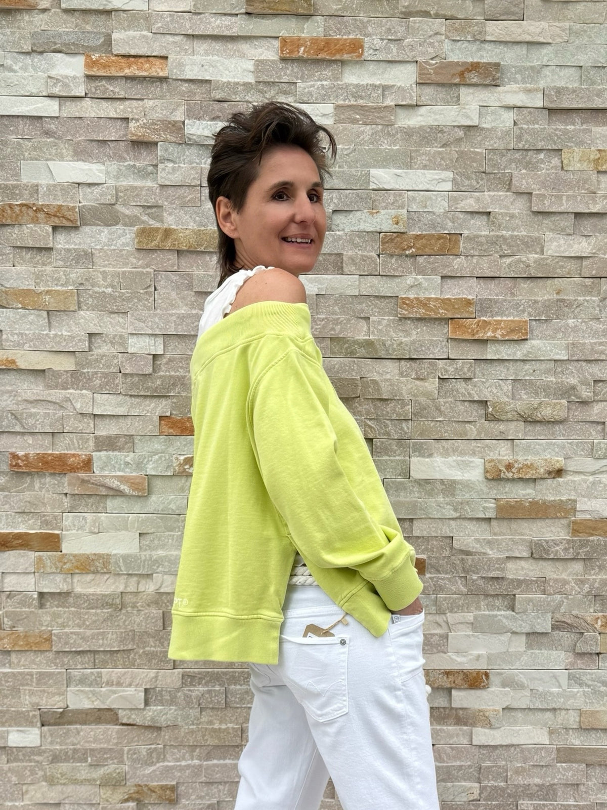 Lime green boat neck sweatshirt