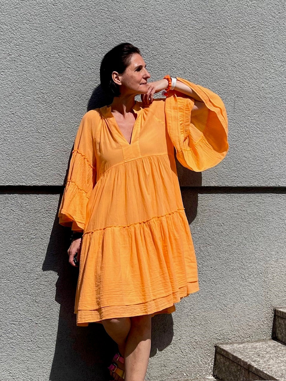 Kurzes Stufenkleid Orange