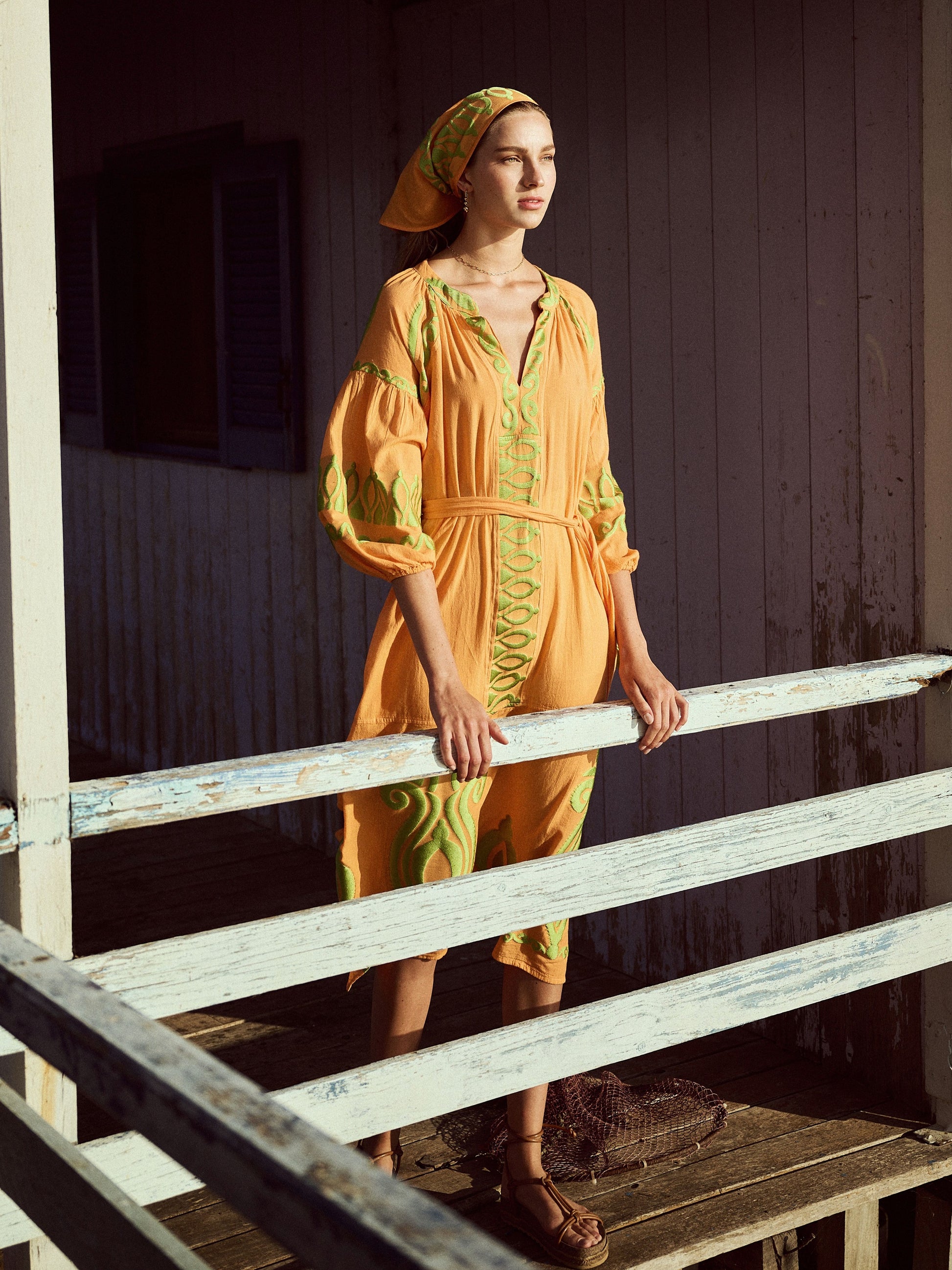 Besticktes Kleid Orange - Lime