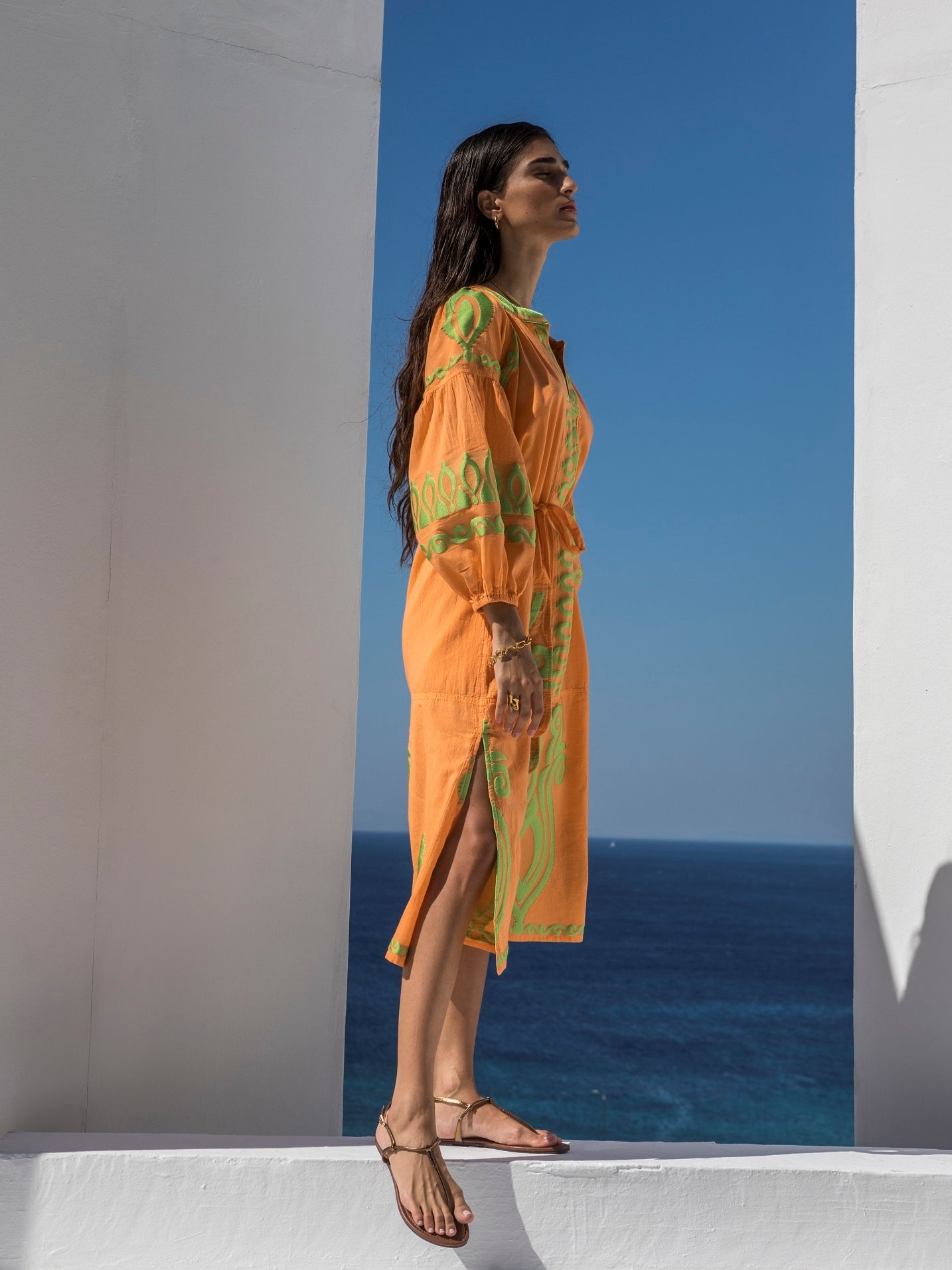 Besticktes Kleid Orange - Lime