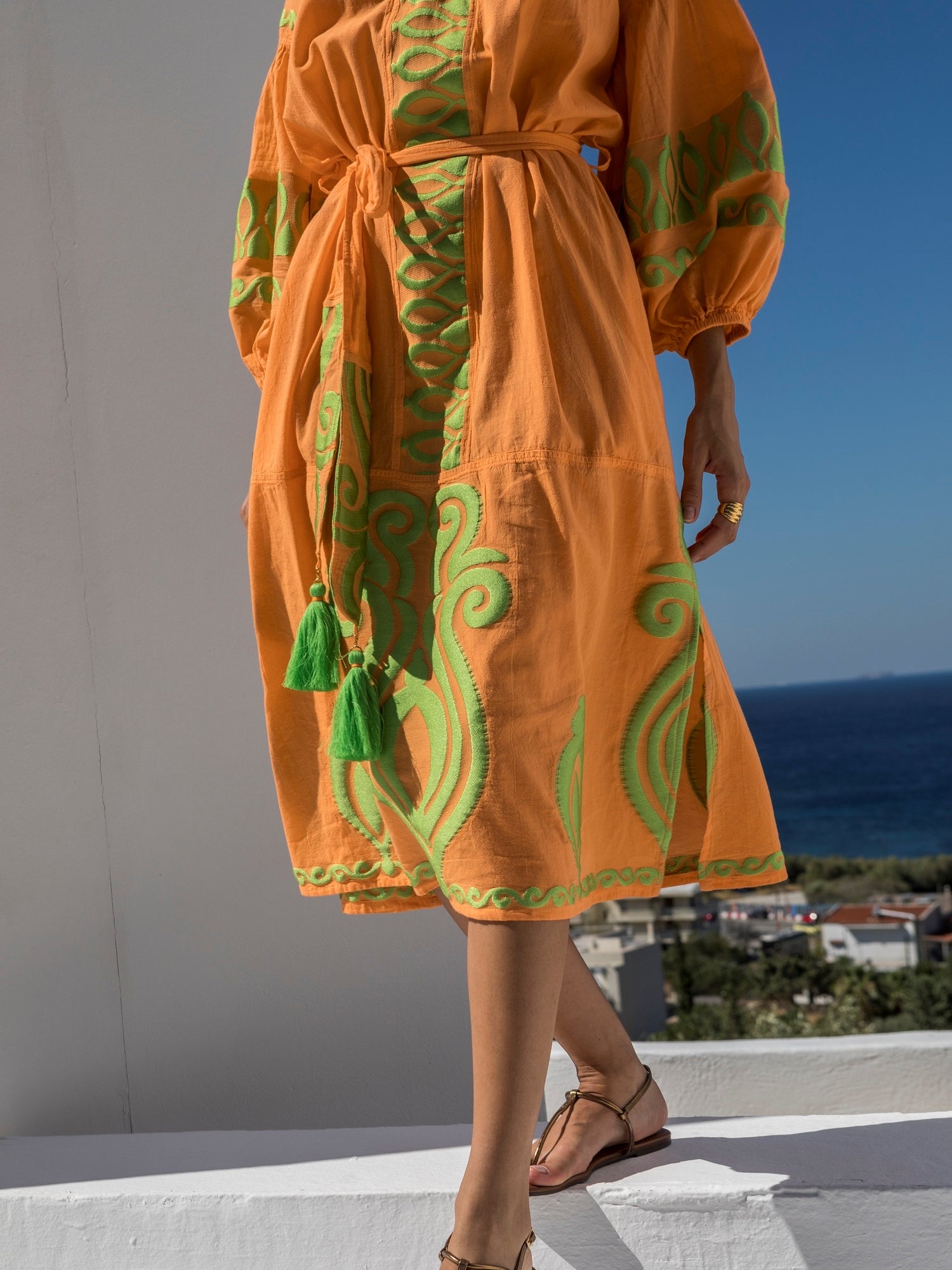 Besticktes Kleid Orange - Lime