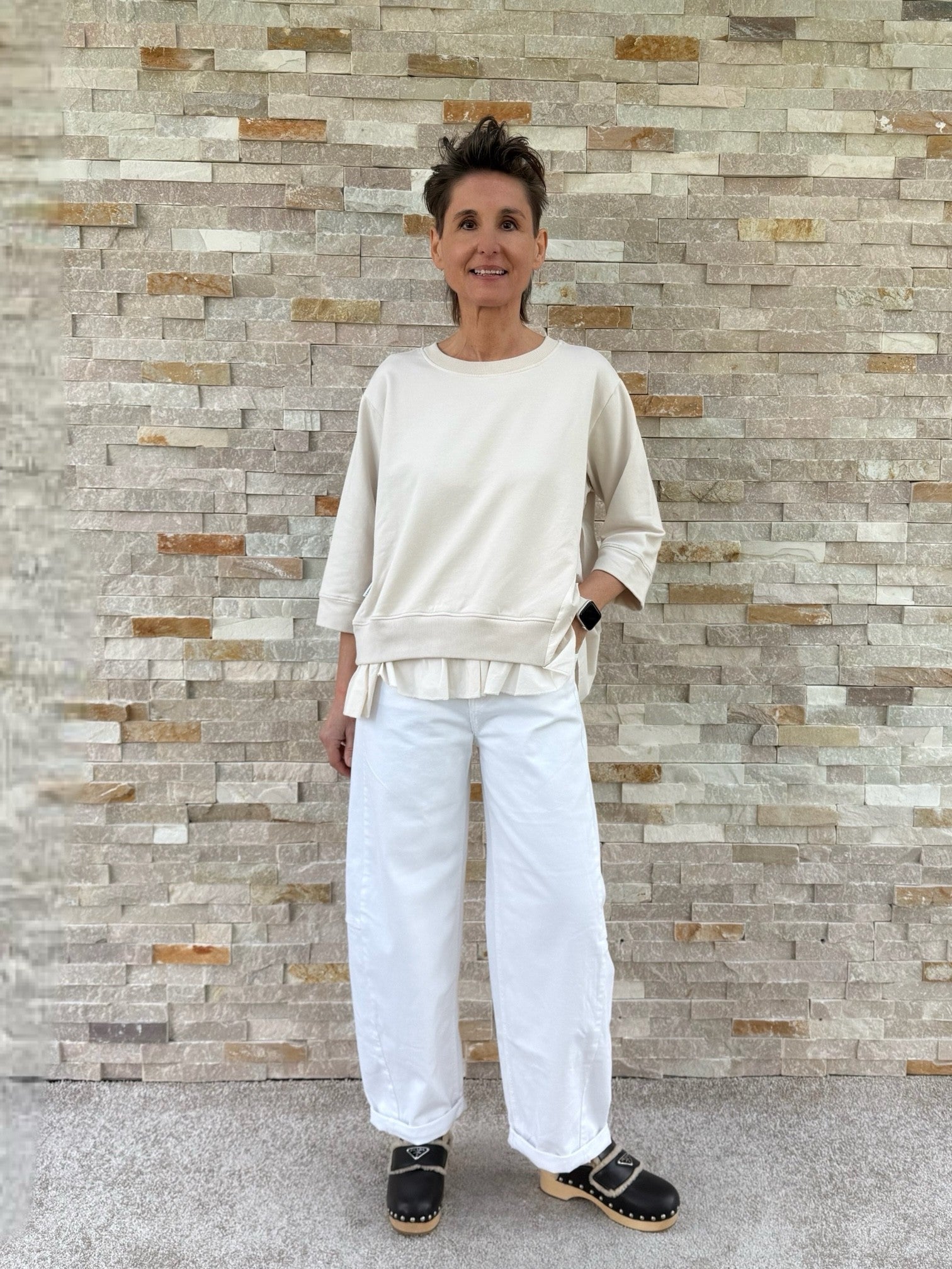 Sweatshirt mit 3/4 Arm mit Muselin Einsatz in Calce