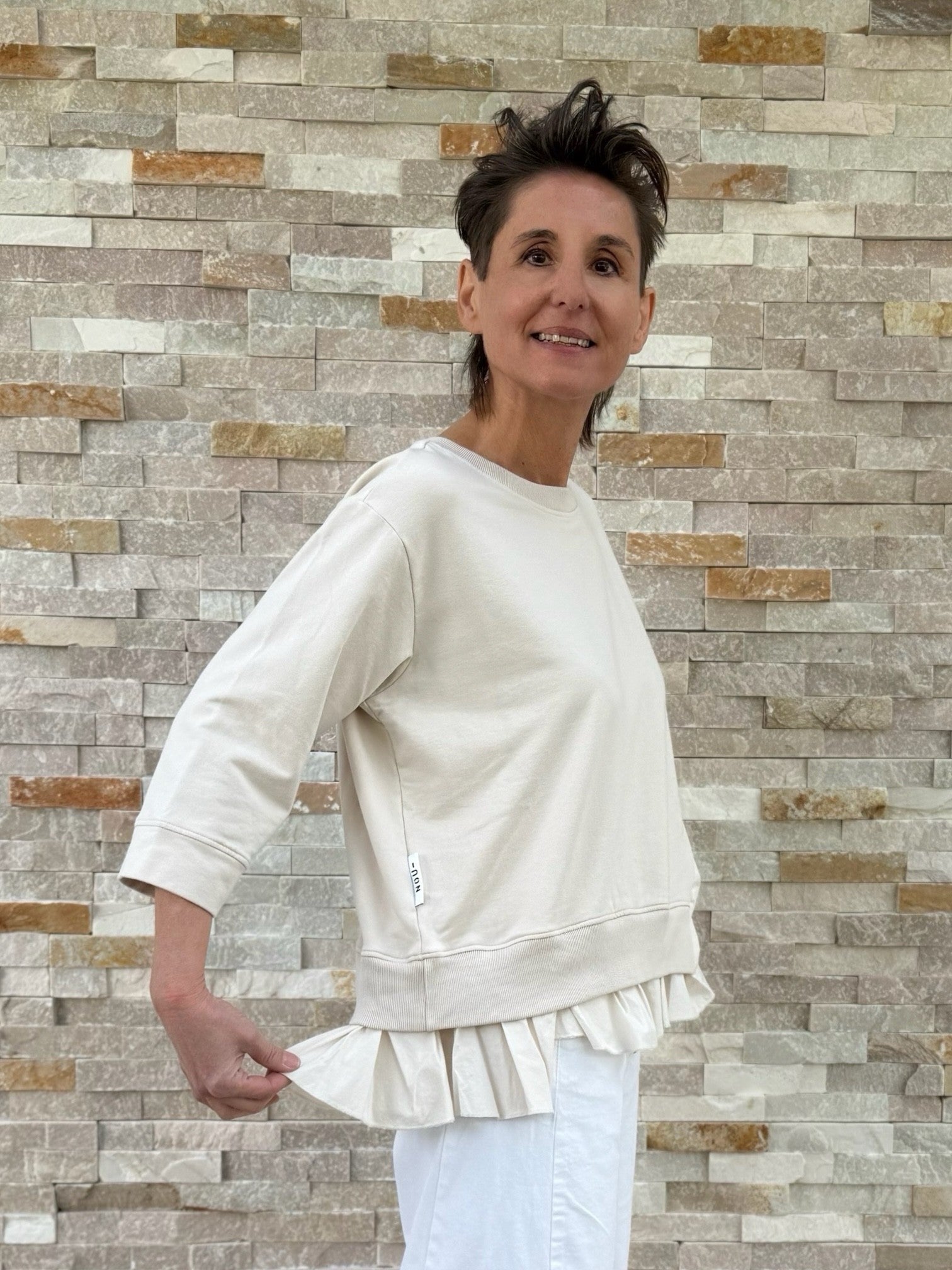 Sweatshirt mit 3/4 Arm mit Muselin Einsatz in Calce