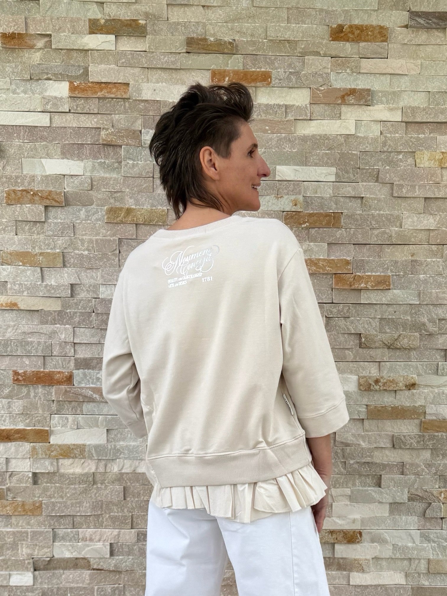 Sweatshirt mit 3/4 Arm mit Muselin Einsatz in Calce