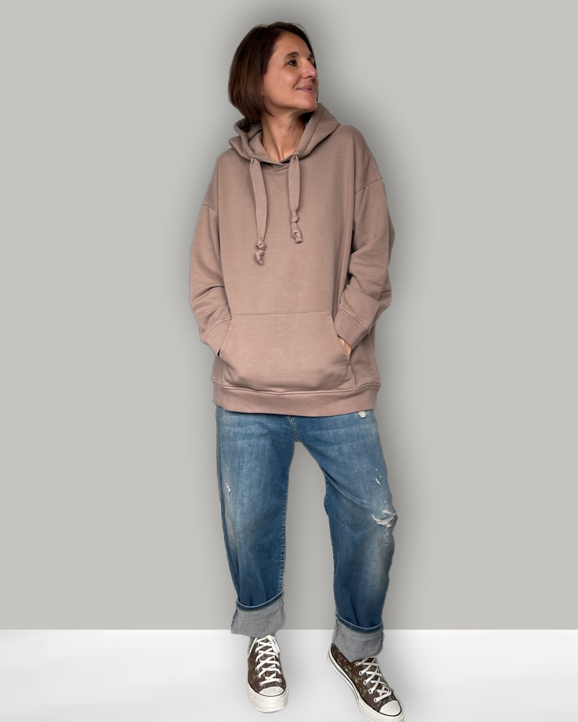 Langer Hoodie Baumwolle in Braun