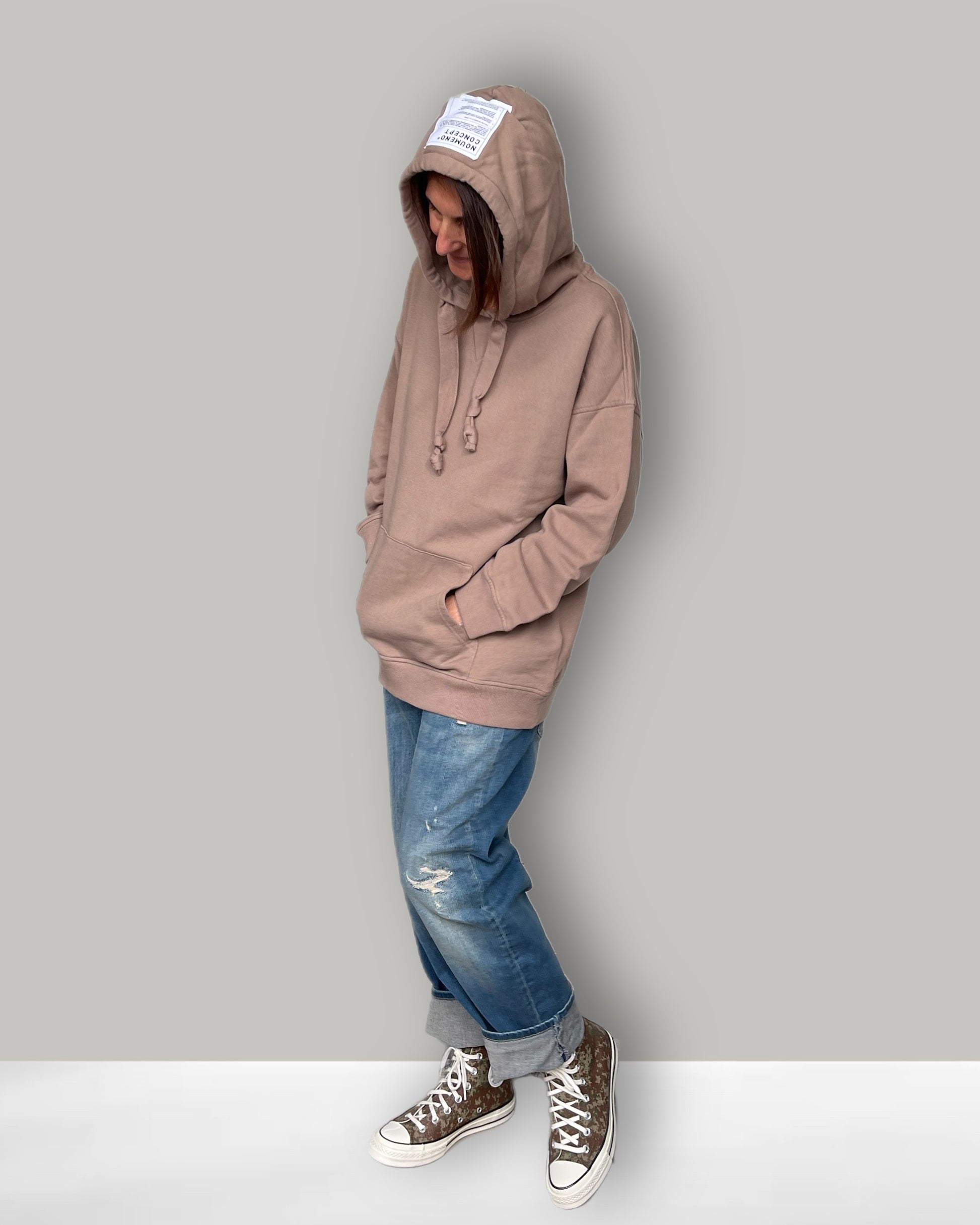 Langer Hoodie Baumwolle in Braun