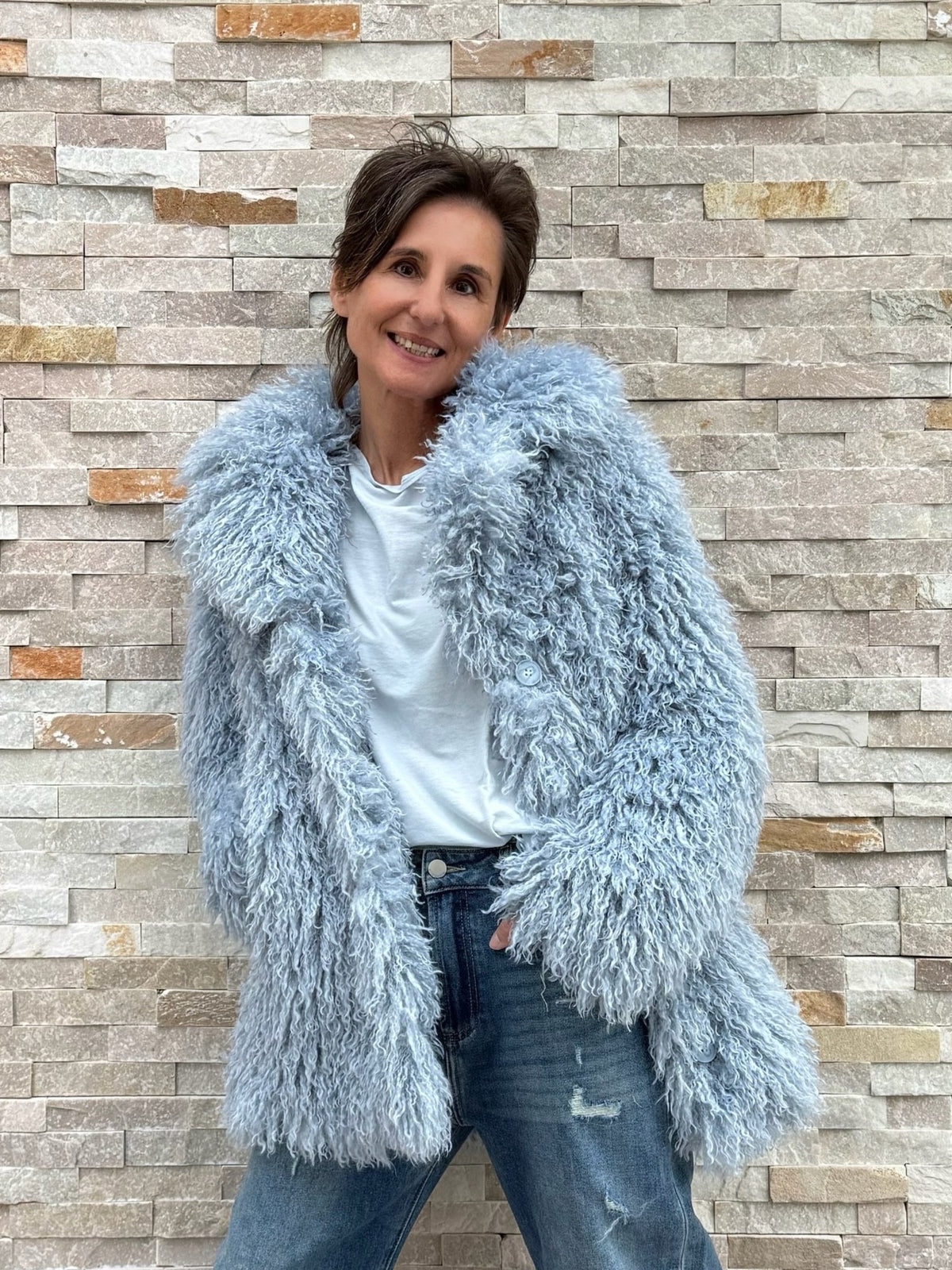 Felljacke KIWI FAUX FUR JACKET in Ice Blue